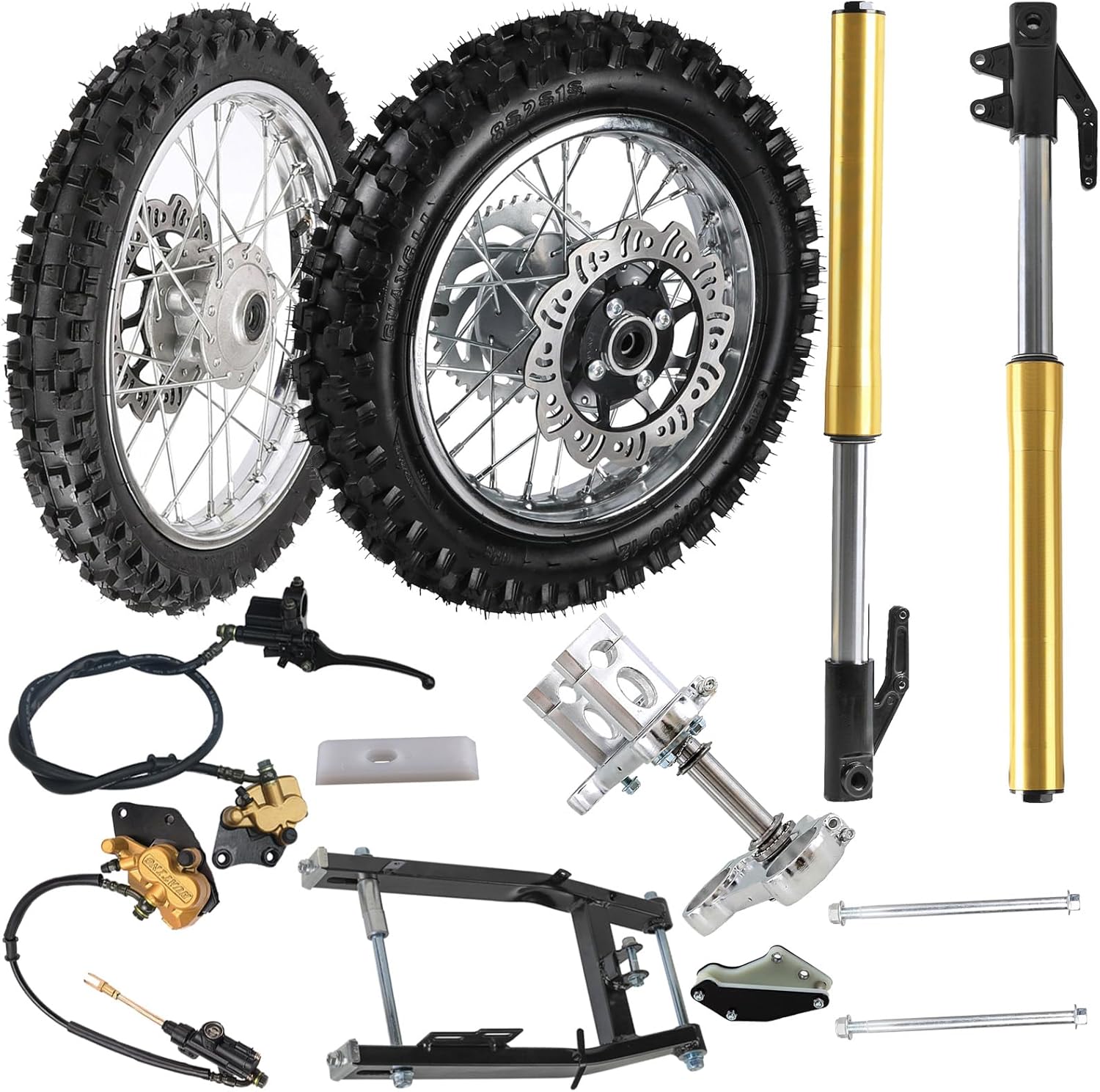 Complete 80/100-12 60/100-14 Tire Rim Disc Brake 14" 12" Wheel Kit & 630mm Front Forks & Rear Swing Arm for Dirt Bike Pit Bike Motorcycle Off Road SSR Taotao 70cc 90cc 110cc 125cc (45/48mm Front Fork)