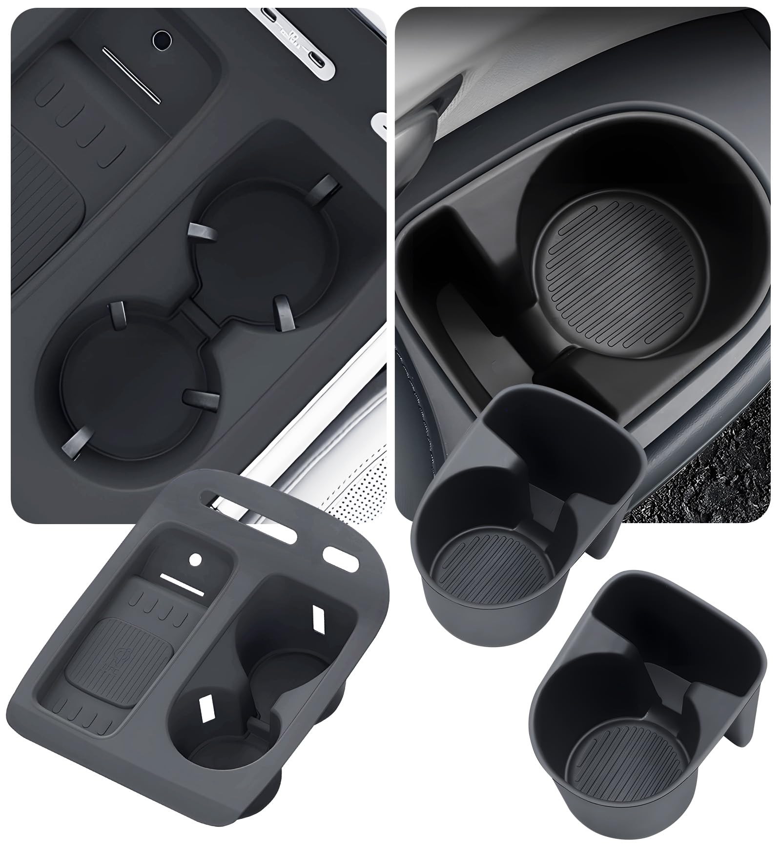 1st &amp; 2nd Row Cup Holder Insert &amp; Wireless Charging Protective Mat for Hyundai Palisade 2027 2026, Center Console Interior Accessories Cup Holder &amp; Wireless Charger Cover Pad, Black