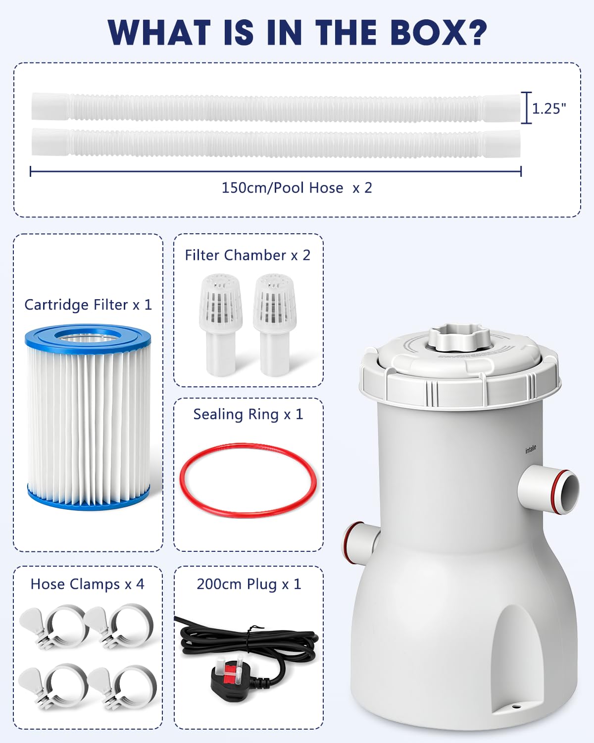 Evoio Pool Filter Pump Above Ground, 530 Gallons Swimming Pool Filters Cartridge Pump, Electric Pool Water Pump for Pools Sand Cleaning Tool Set — view 8