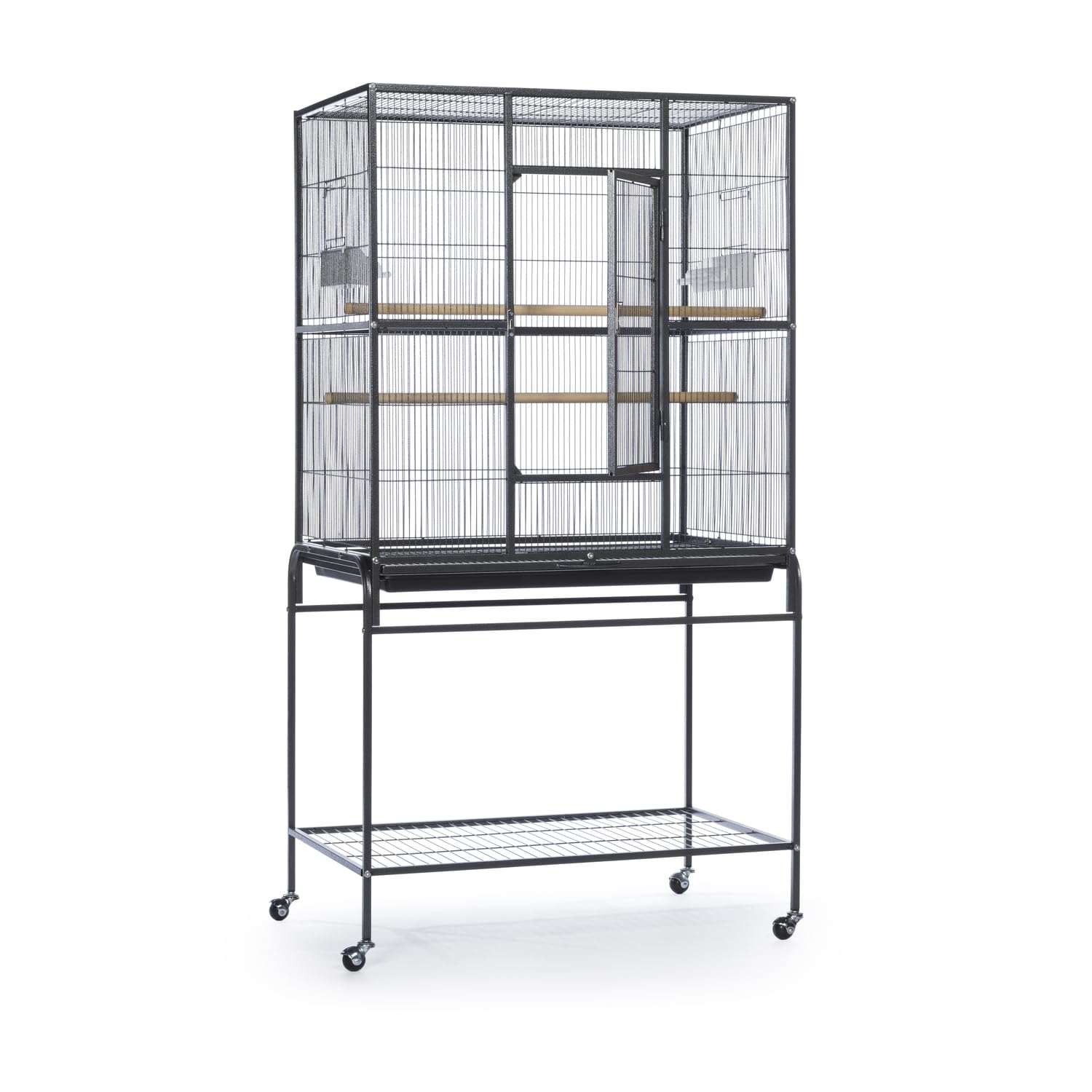 Prevue Pet Products Flight Cage with Stand &amp; Wood Perches - L, Black