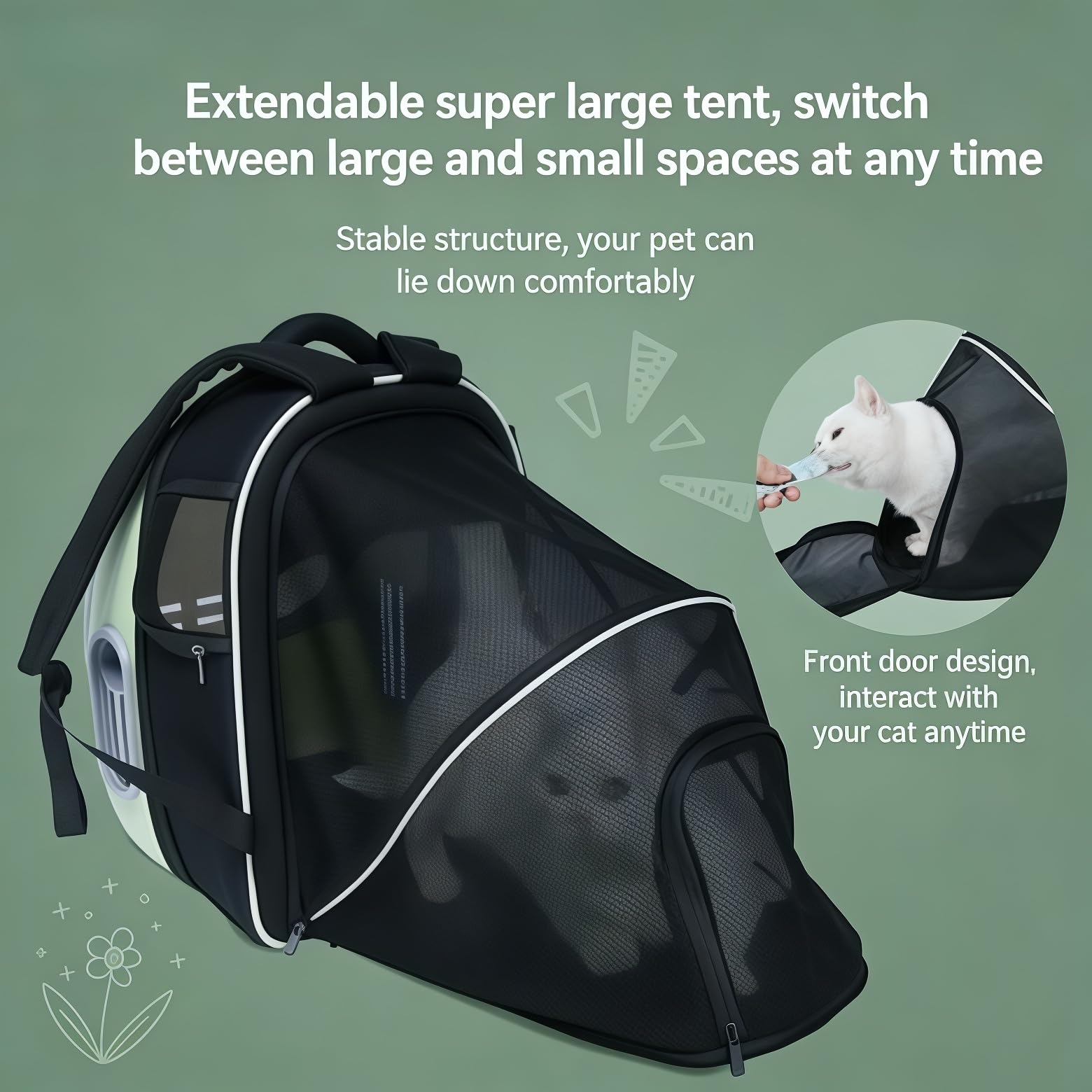 Zaino Capsula Spaziale Trasparente Espandibile per Gatti Guscio Duro e Rete Traspirante Spallacci Imbottiti Trasportino per Animali Senza Mani,Verde