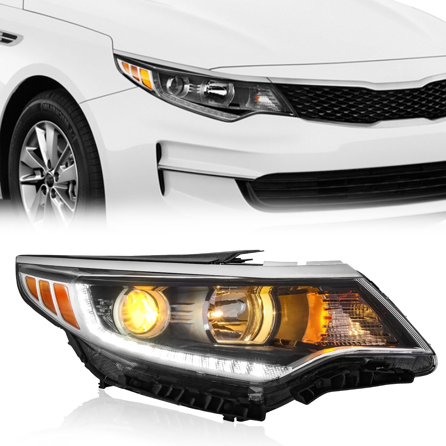 Conjunto De Faro Derecho Para Kia Optima 2016-2018 – Halógeno, Sin LED DRL Ni HID, Con Bombillas