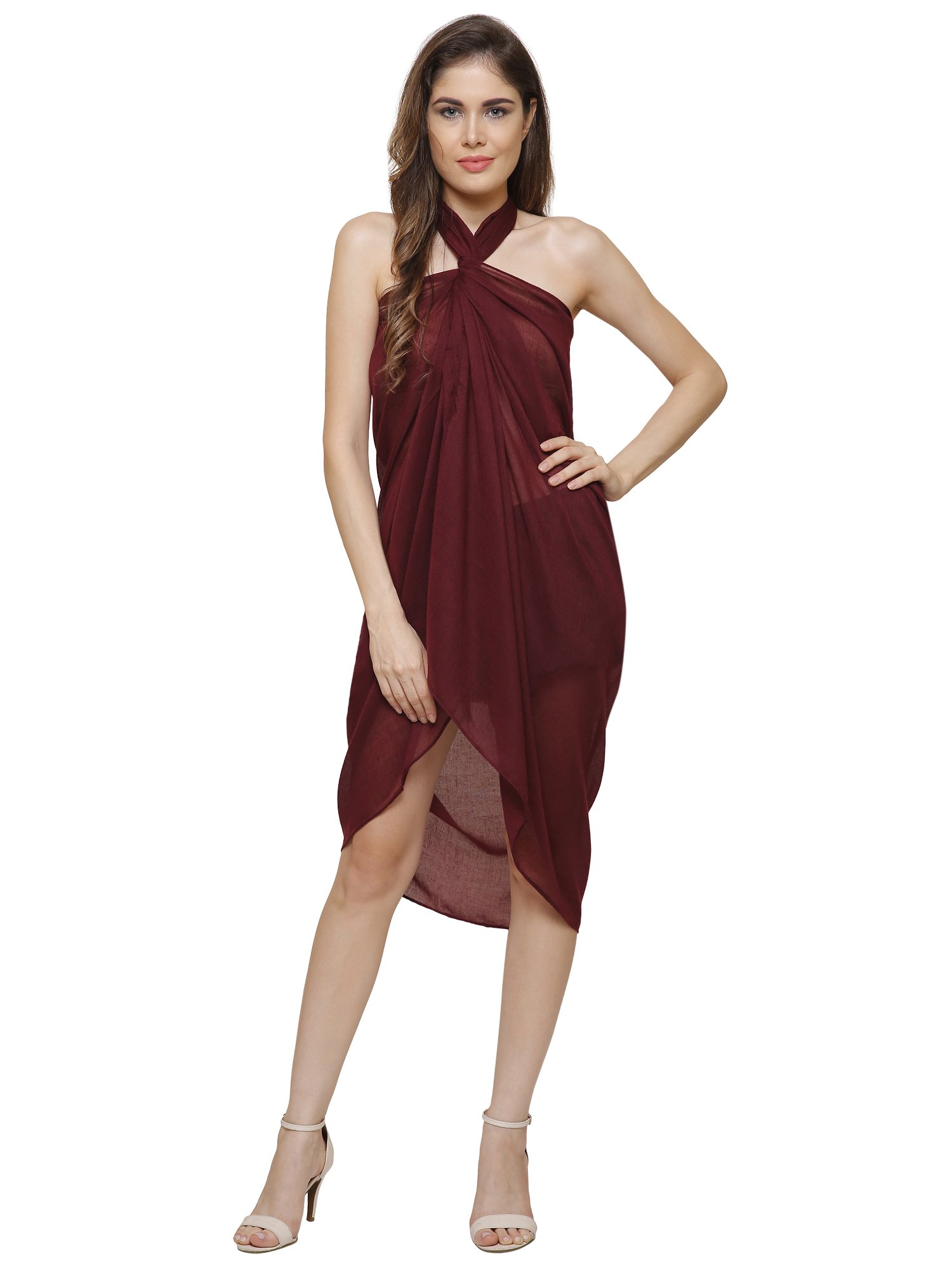 World Of Shawls Women's 50% Viscose 50% Cotton - Maroon Plain Sarong, Coverup, Scarf, Big Size 110Cm X 200Cm (50% Viscose 50% Cotton - Maroon)