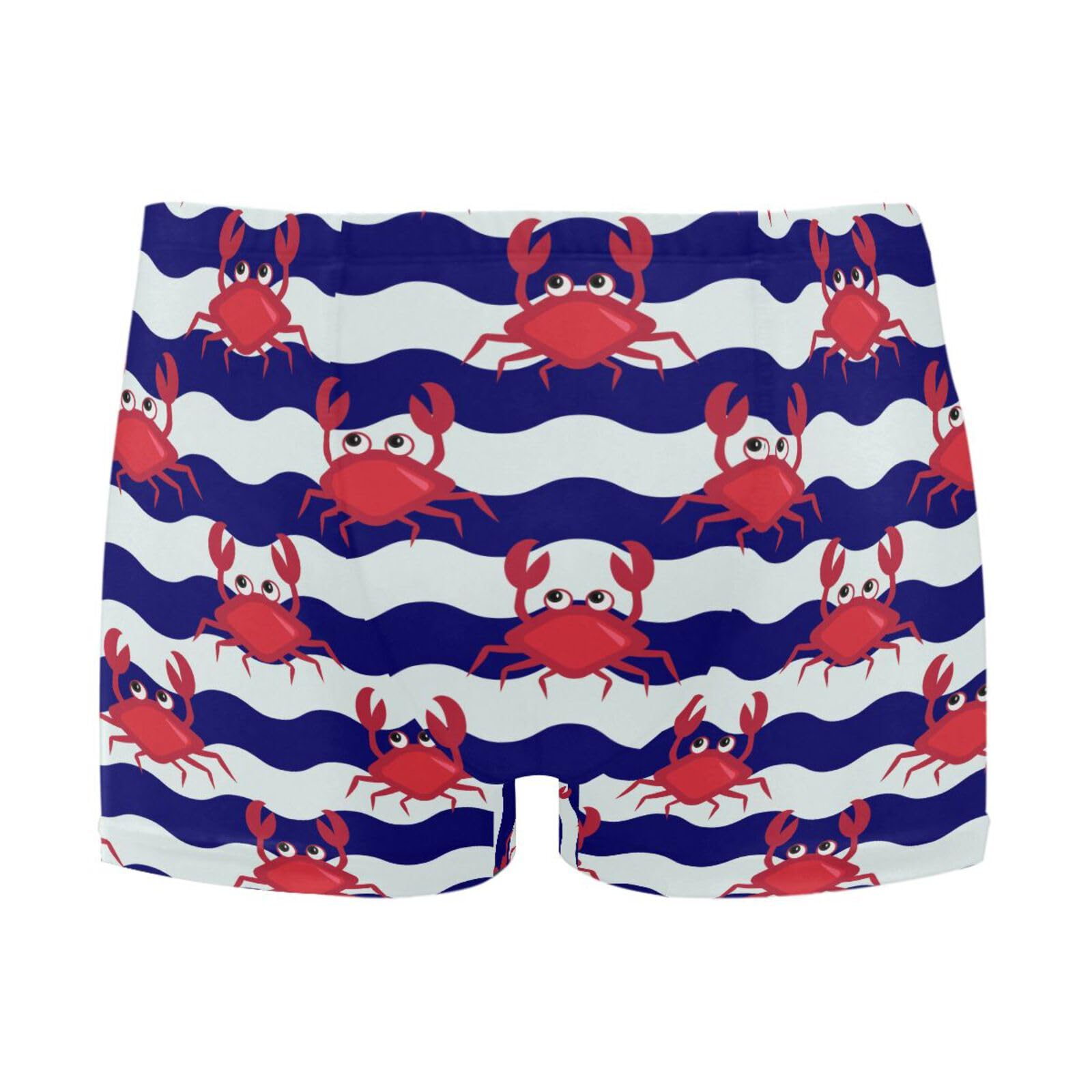 JHKKU Men's Blue and White Stripes Crab Swim Trunk Square Leg Swim Briefs Athletic Quick Dry Swimwear Bathing Suit L