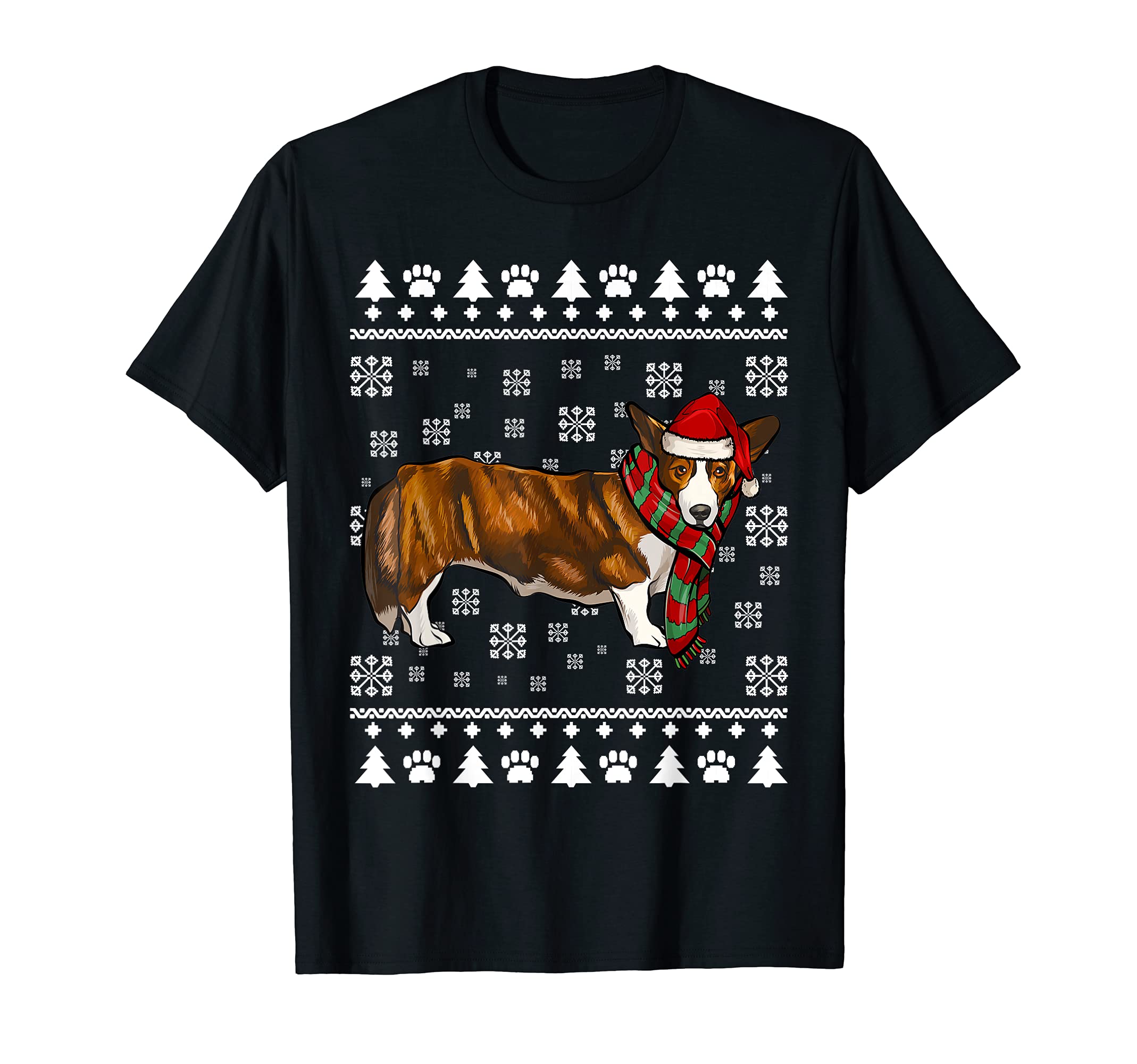 Cardigan Welsh Corgi Dog Santa Hat Xmas Ugly Christmas T-Shirt, Black