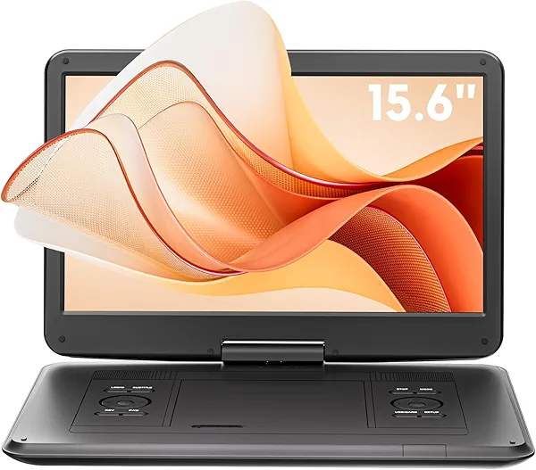 AKIYO 17.5" Portable DVD Player with 15.6" Large HD Screen for Car and Kids, 6 Hours Rechargeable Battery, Dual Stereo Speakers, Support USB/SD/AV/Audio/Sync TV and Multiple Disc Formats