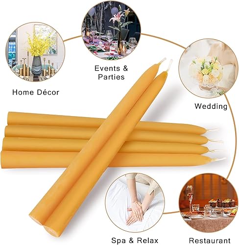 Miniatura 7 de Velas cónicas de cera de abeja pura de 8 pulgadas, velas cónicas de cera de abejas naturales, paquete de 12 8 horas de combustión, sin humo, sin