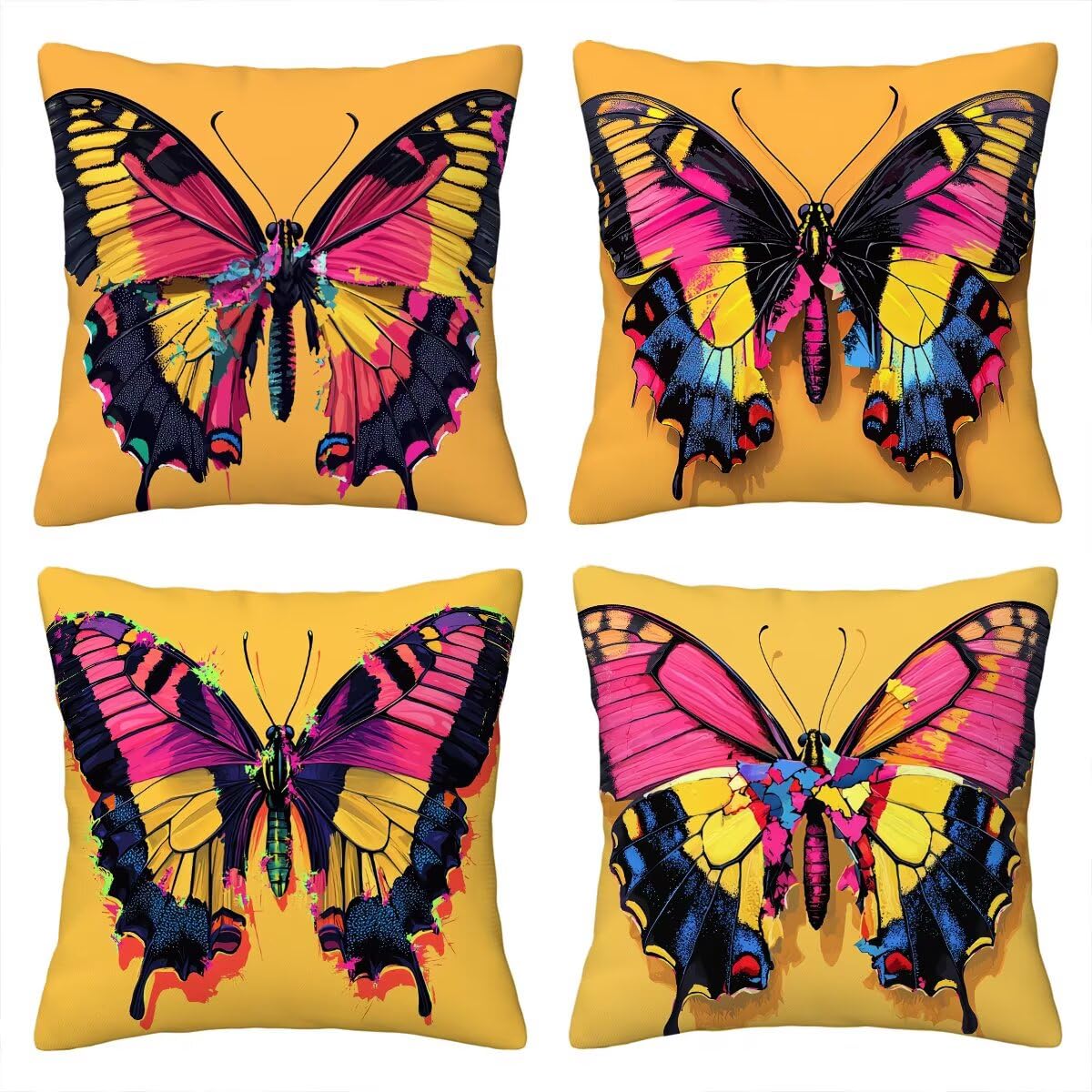 Housse de coussin 65x65 cm lot de 4 taies super douces à motif papillon