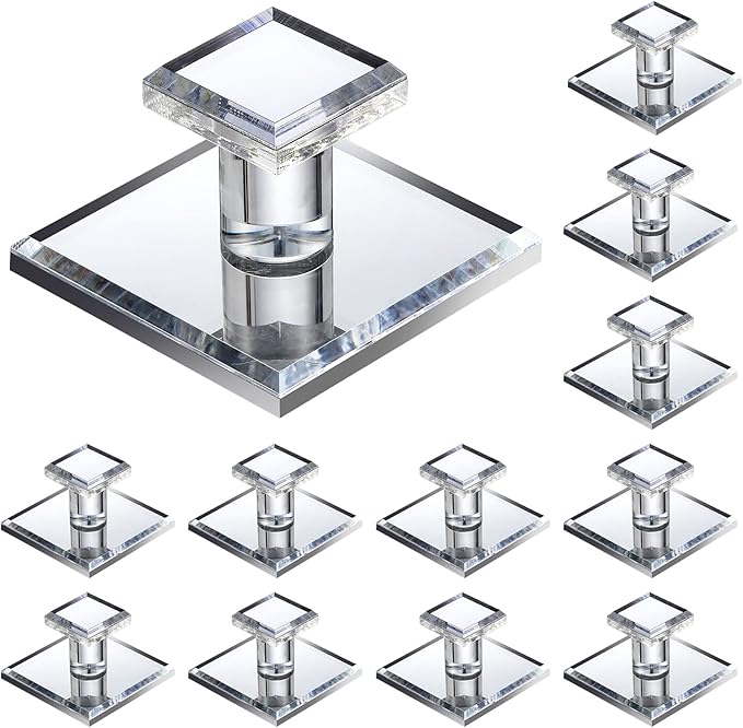Tatuo 12 Pcs Stick on Knobs Acrylic Pull Handle Clear Beveled Mirror