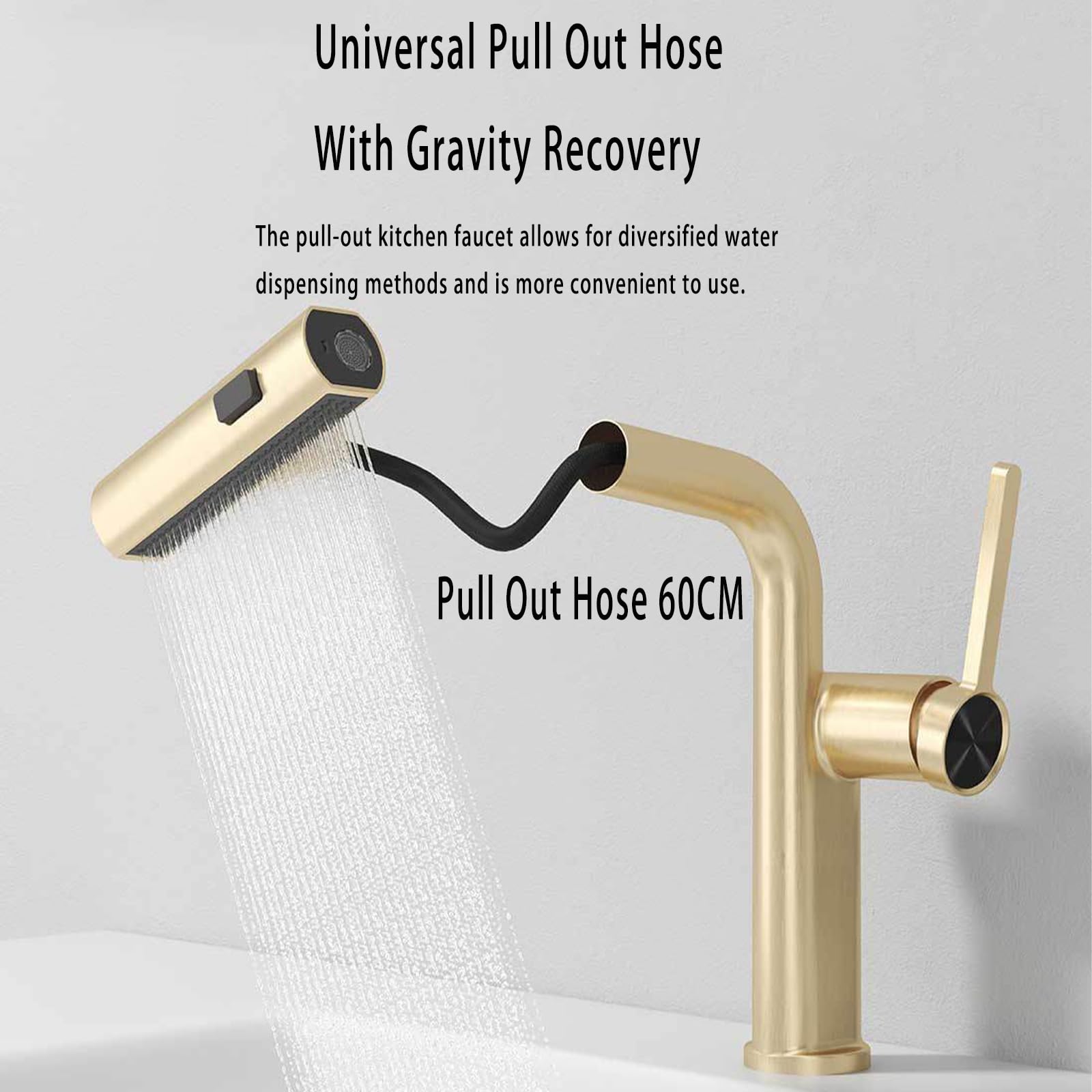 Grifo de baño con rociador desplegable,Grifo de Lavabo de baño de Oro Cepillado con Pantalla de Temperatura LED,Grifos de Lavabo de baño de una Sola manija en Cascada