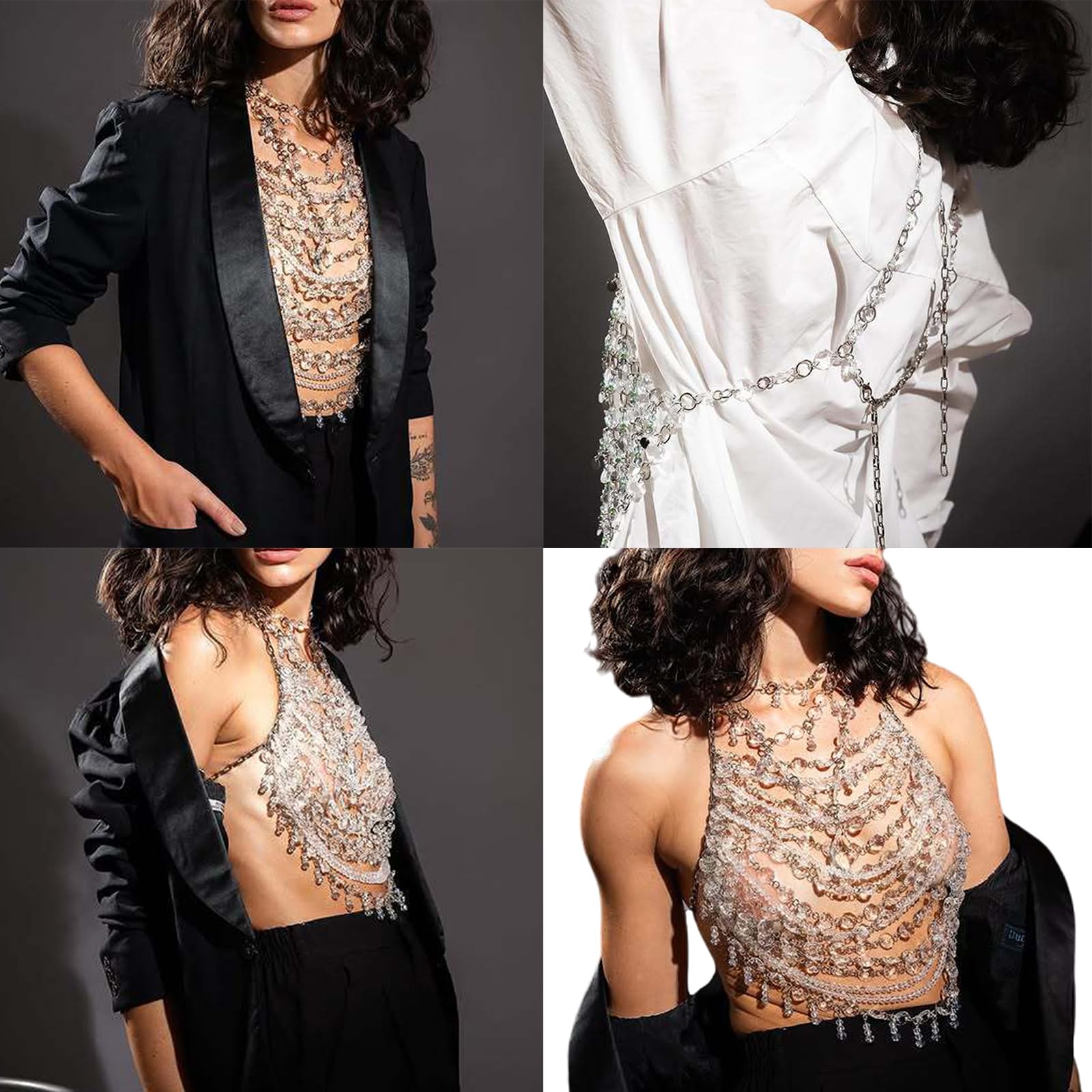 Top Corto De Joyería Para Cuerpo Adornado Con Cristales De Lujo Para Mujer Para Discotecas Y Eventos Collar De Cadena Para Cuerpo De Múltiples Cadena De Sujetador De Playa Para Fiesta De