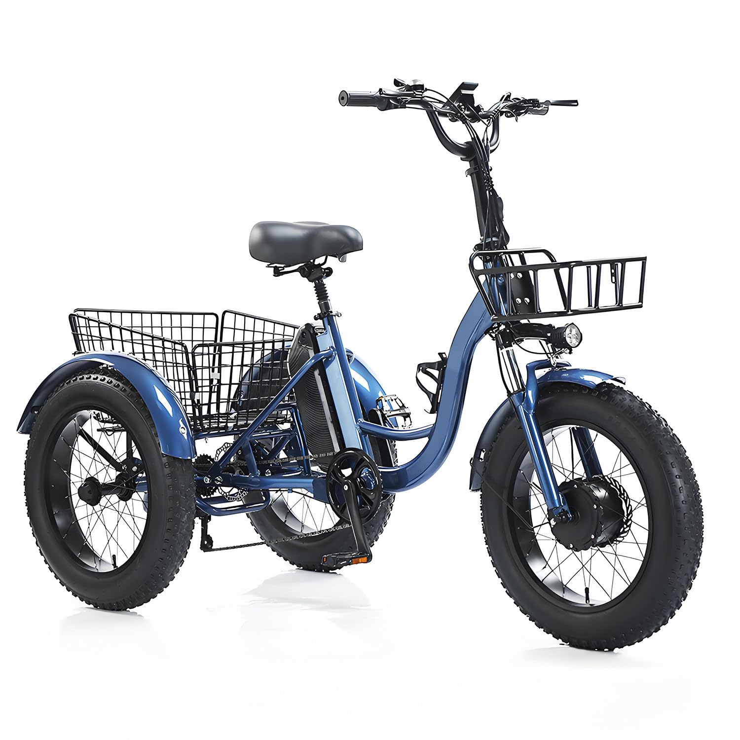 Triciclo Elettrico Adulti 20"x4.0" Fat Tire – 500W Motore, Batteria Rimovibile 48V 13Ah, Sospensioni, Luce LED, Grande Cestino Posteriore, Ideale per Tutti i Terreni, 30-40 km Blue
