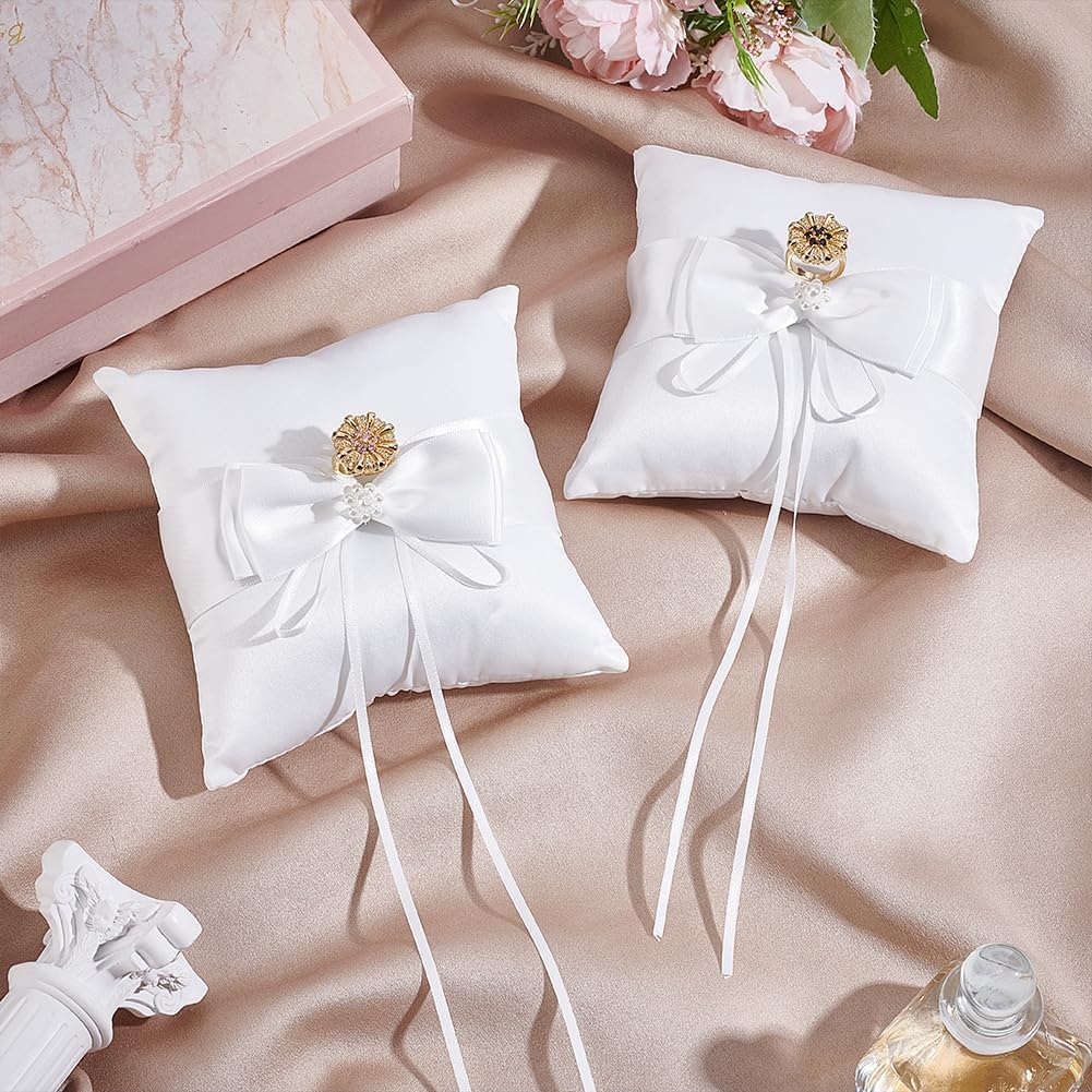 UNICRAFTALE 2Pcs Square Pearl Ring Pillow Wedding Ring Cushion White Polyester Rings Holder Rings Bearer Pillow Jewelry Display for Engagement Photos 5.5x5.5x2.36 Inch