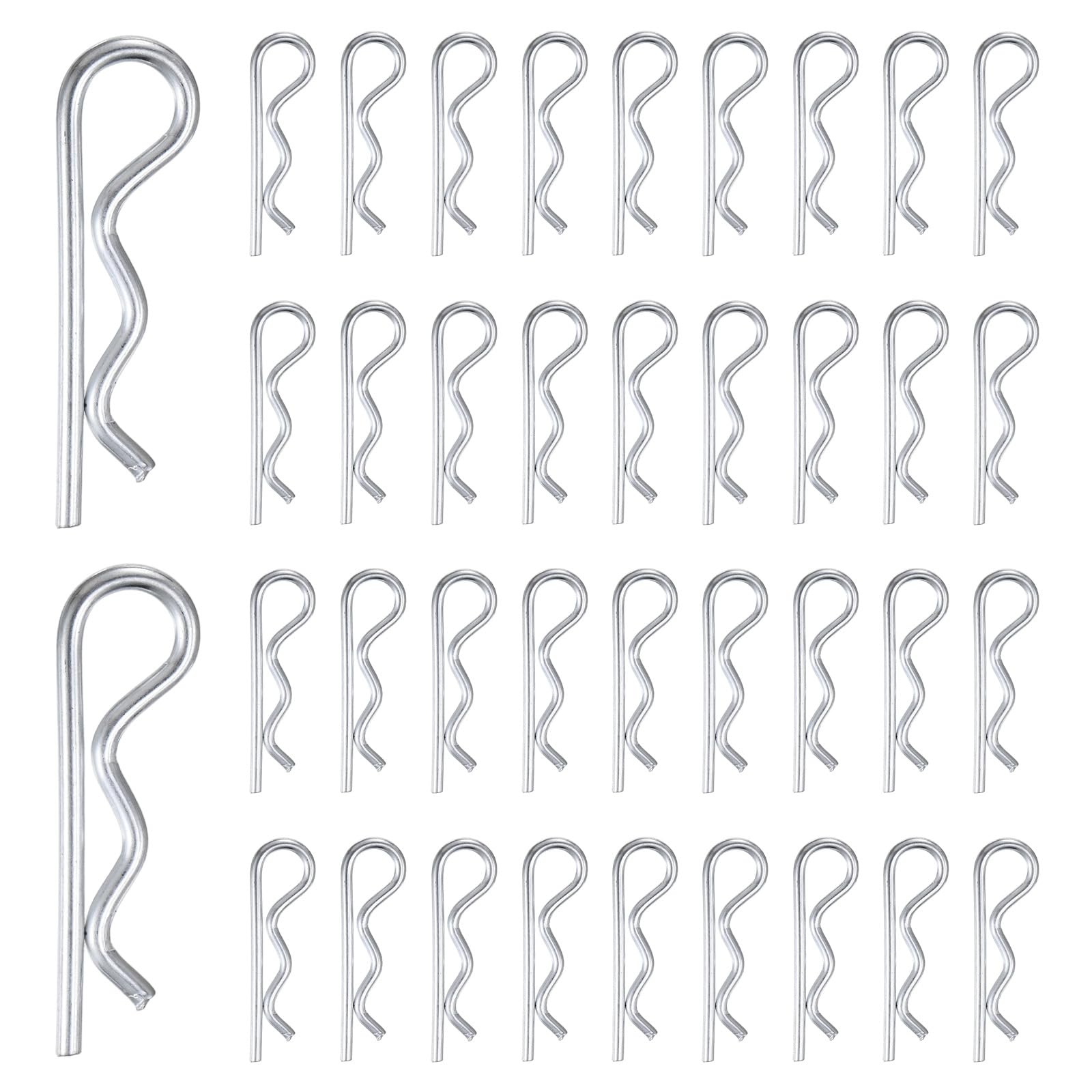 M METERXITY 38-Pack Cotter Pins, 4 mm Dia 2.8" Long Spring Steel R Clips for Trailer Locking/Trailer Clamps/Lawn Mowers/Trucks/Mechanics, Spring Fasteners Hitch Pin [Silver]