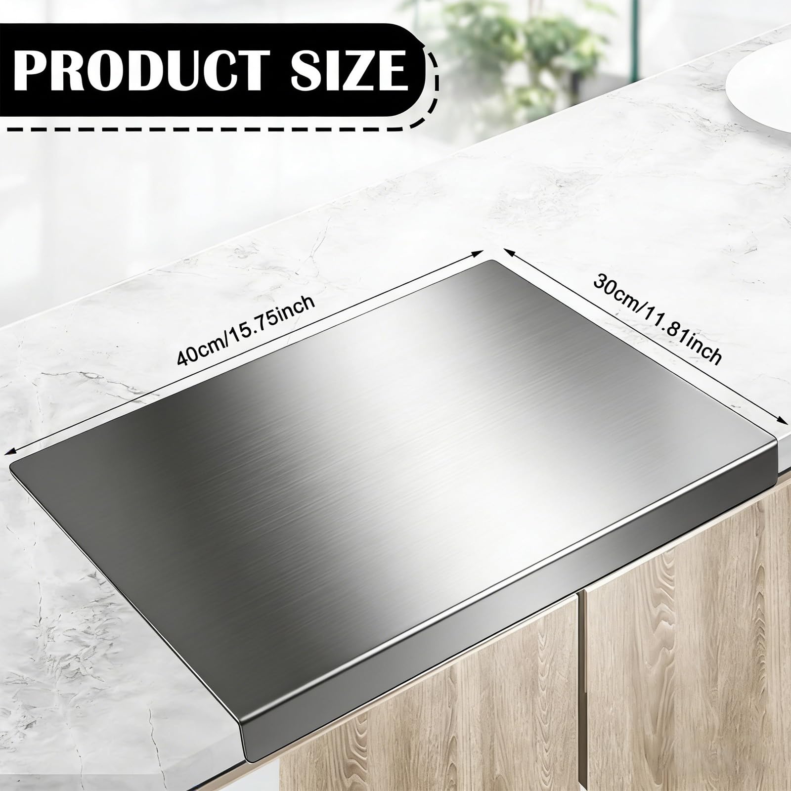 Tabla de cortar acero inoxidable 30x40 cm con borde tope para cocina y restaurante