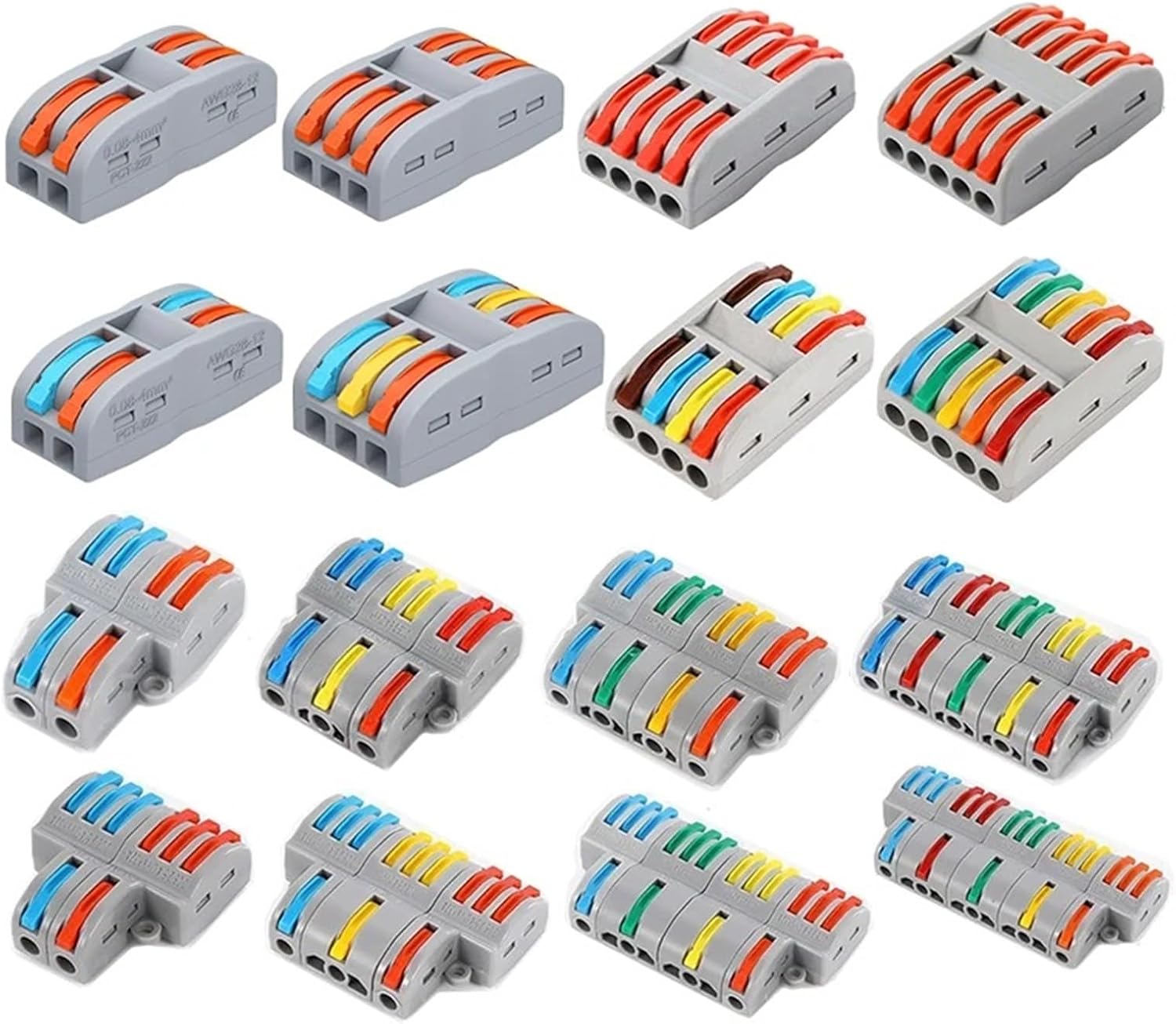 10Pcs Lever Wire Connectors, Compact Splicing Wire Connector, 2 3 5 Way Electrical Connectors, for Quick Connect 28-12 AWG(Color:2-in 2-Out Color)