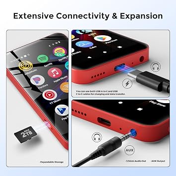 MP3 Players with Bluetooth WIFI,160GB innioasis MP3 Players with Spotify, Spotify Kids, Pandora, Play Store, Parental Manager App, Calm, 4 HD Full Touch Screen MP4 Music Player for Kids (Black+Red)