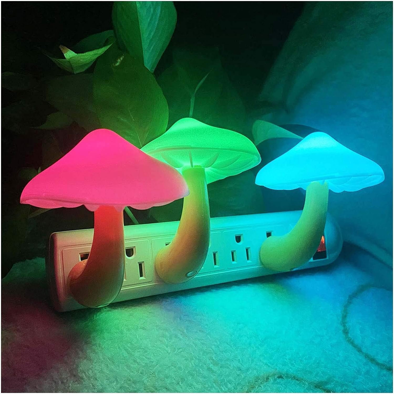 Mushroom Night Light, Plugin Night Light with Auto Light Sensor, RGB LED Night Light, Wall