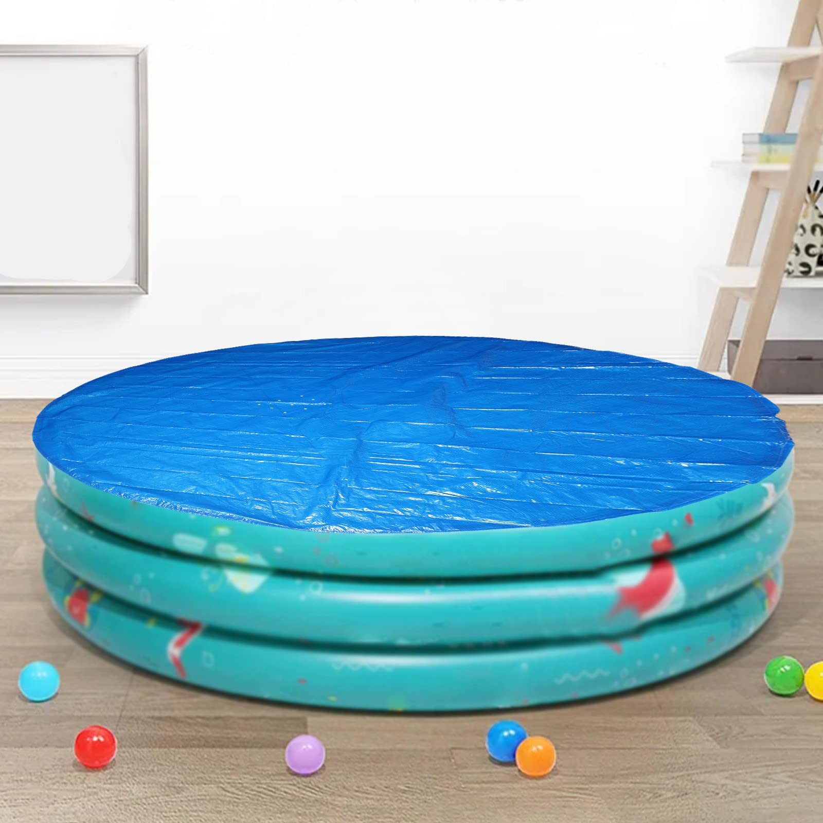Inflatable Pool Cover for 7 9 11 13 16ft Diameter Above Ground Round Pool, Built-in Adjustable Cords, Easy to Install, Protect Your Pool for Waterproof and Dustproof (7ft)