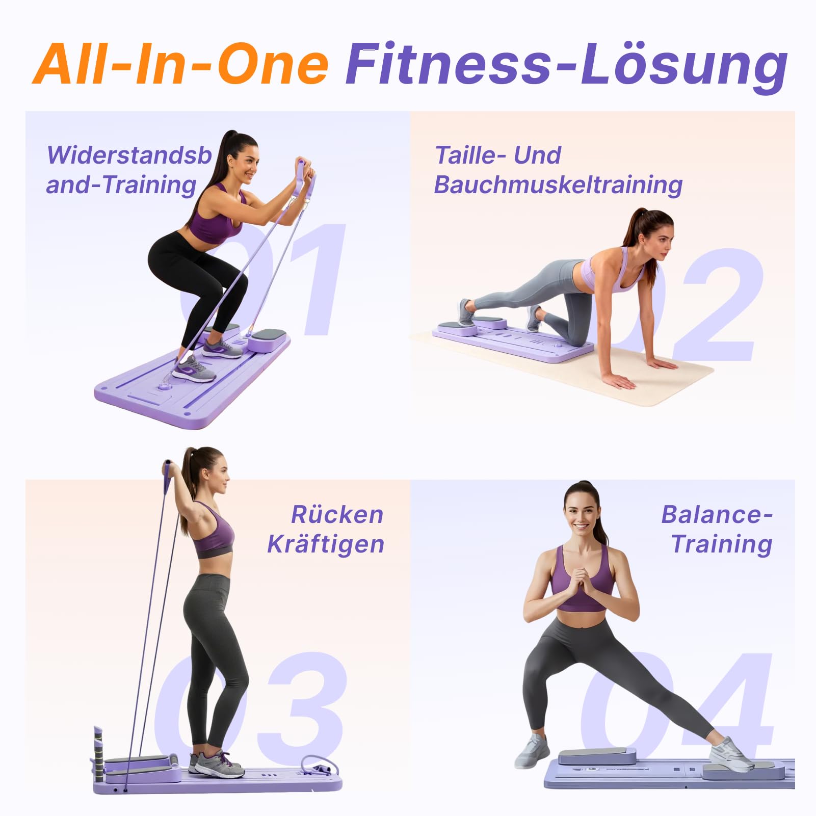 Reformer Pilates Multifonction Pliable avec Bandes de Résistance, Appareil d’Entraînement Complet du Corps et Abdominal pour Gym à Domicile, Compact et Facile à Ranger