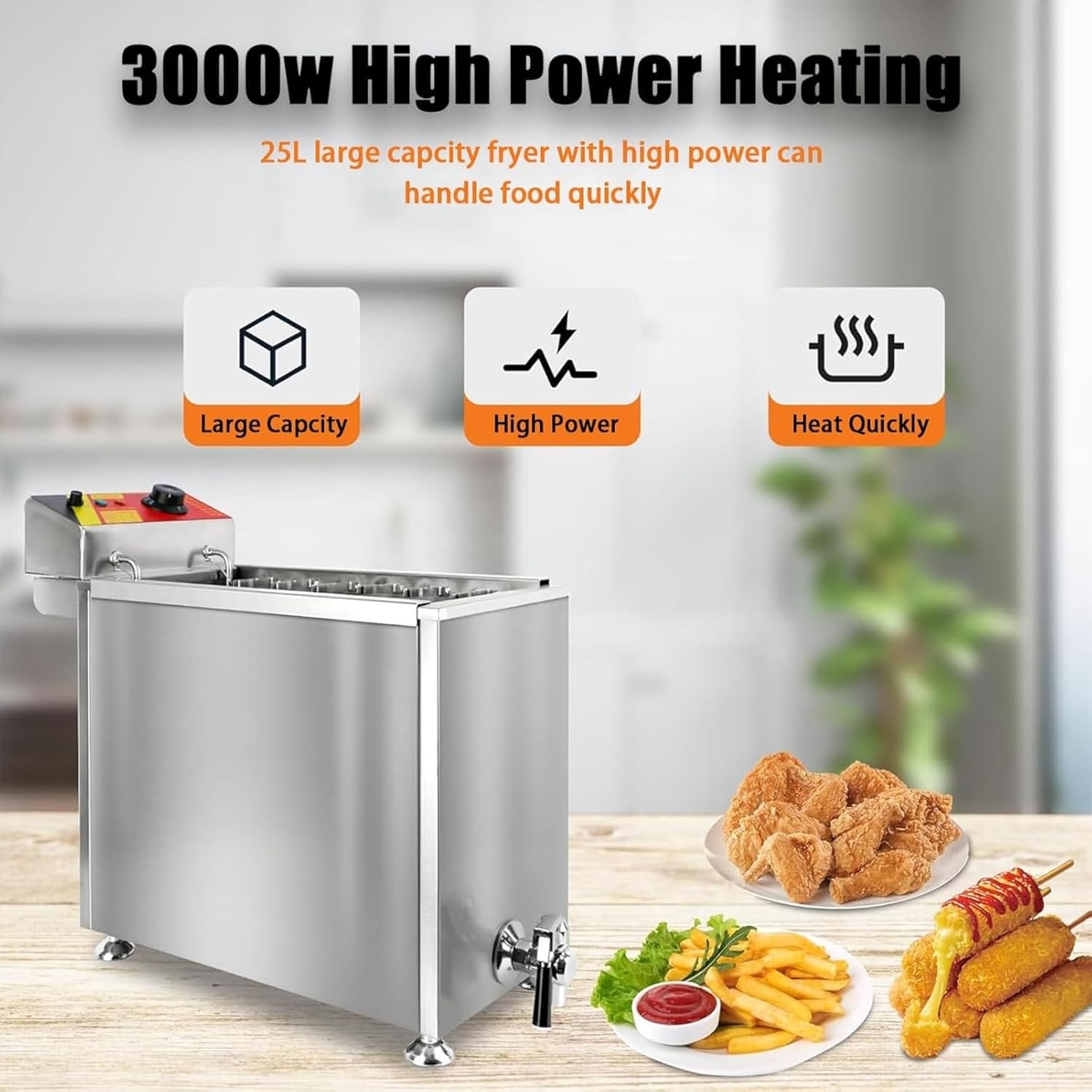 Cheese Hot Dogs Sticks Frying Machine, 25L Commercial Corn Dog Deep Fryer, Sticks Maker Frying Machine Mozzarella, Commercial Automatic 12 Hooks Large Capacity Snack Maker
