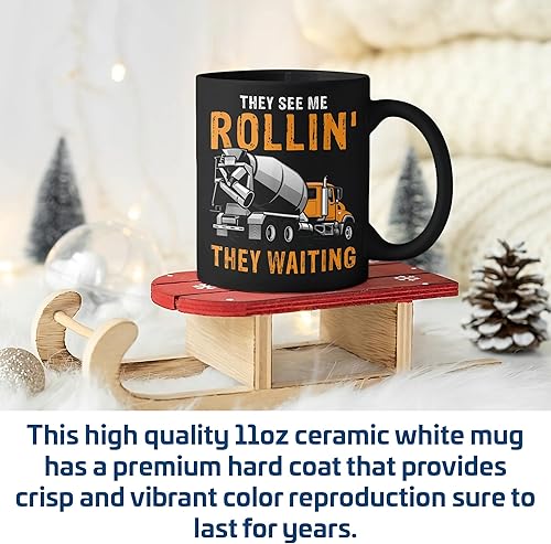 Miniatura 2 de Taza de café negra para hombre con diseño de acabado de cemento de construcción, 11 oz