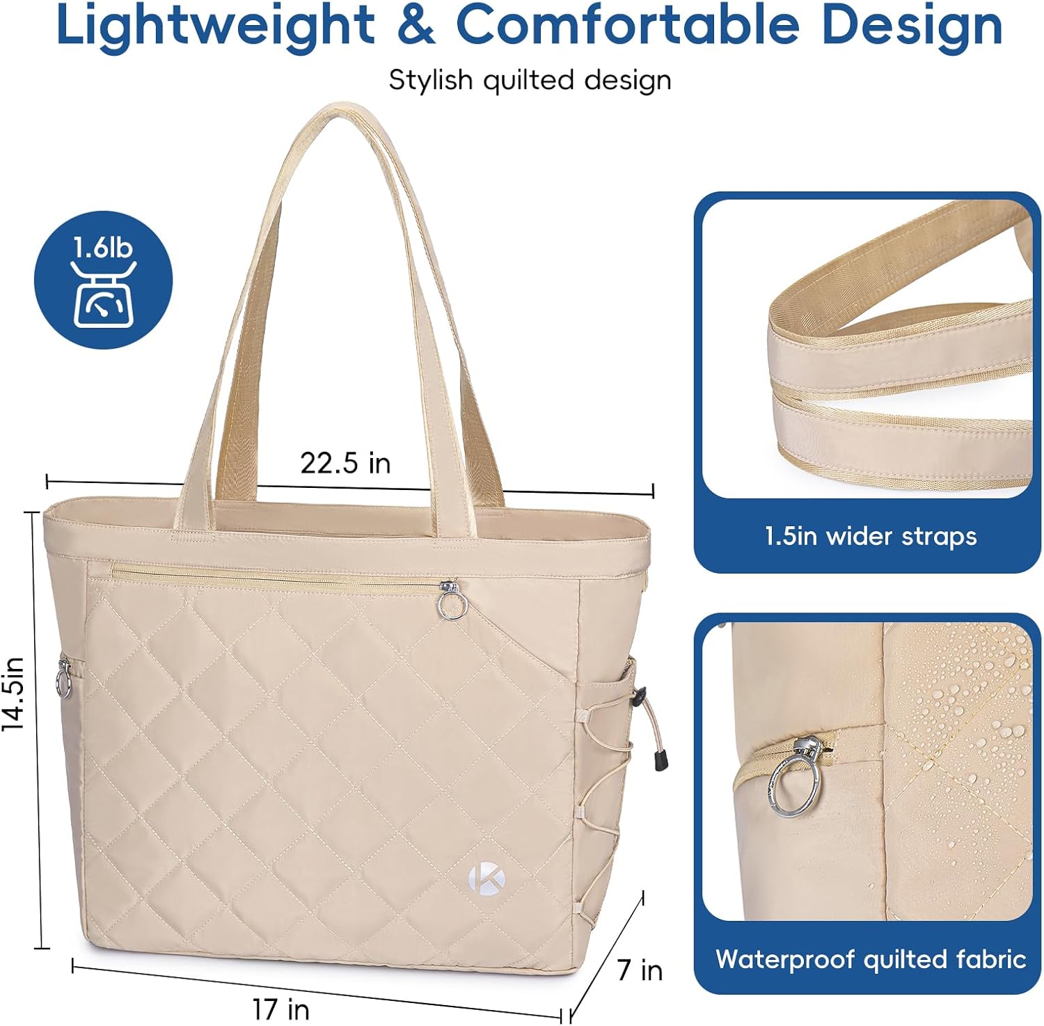 Tennis Tote Bag with Shoe Compartment - Extra-Large Quilted Pickleball Bag Holds 2-4 Rackets, Water-Resistant & Lightweight for Men & Women - Image 5