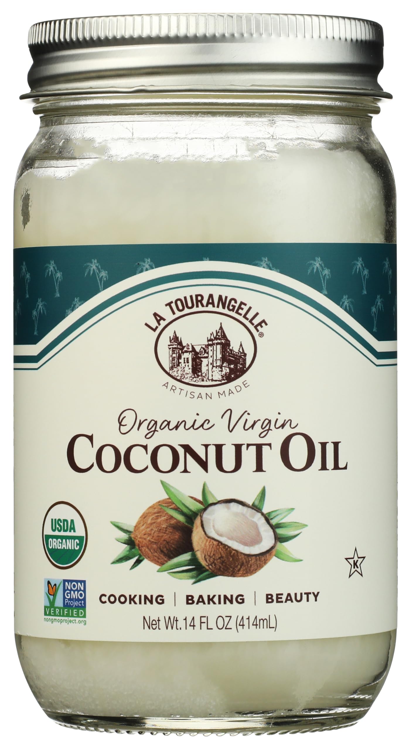 La Tourangelle, Organic Virgin Unrefined Coconut Oil, Great for Cooking, Baking, Hair, and Skin Care, Bold, Aromatic, and Flavorful, Source of MCTs, 14 fl oz (Packaging May Vary)
