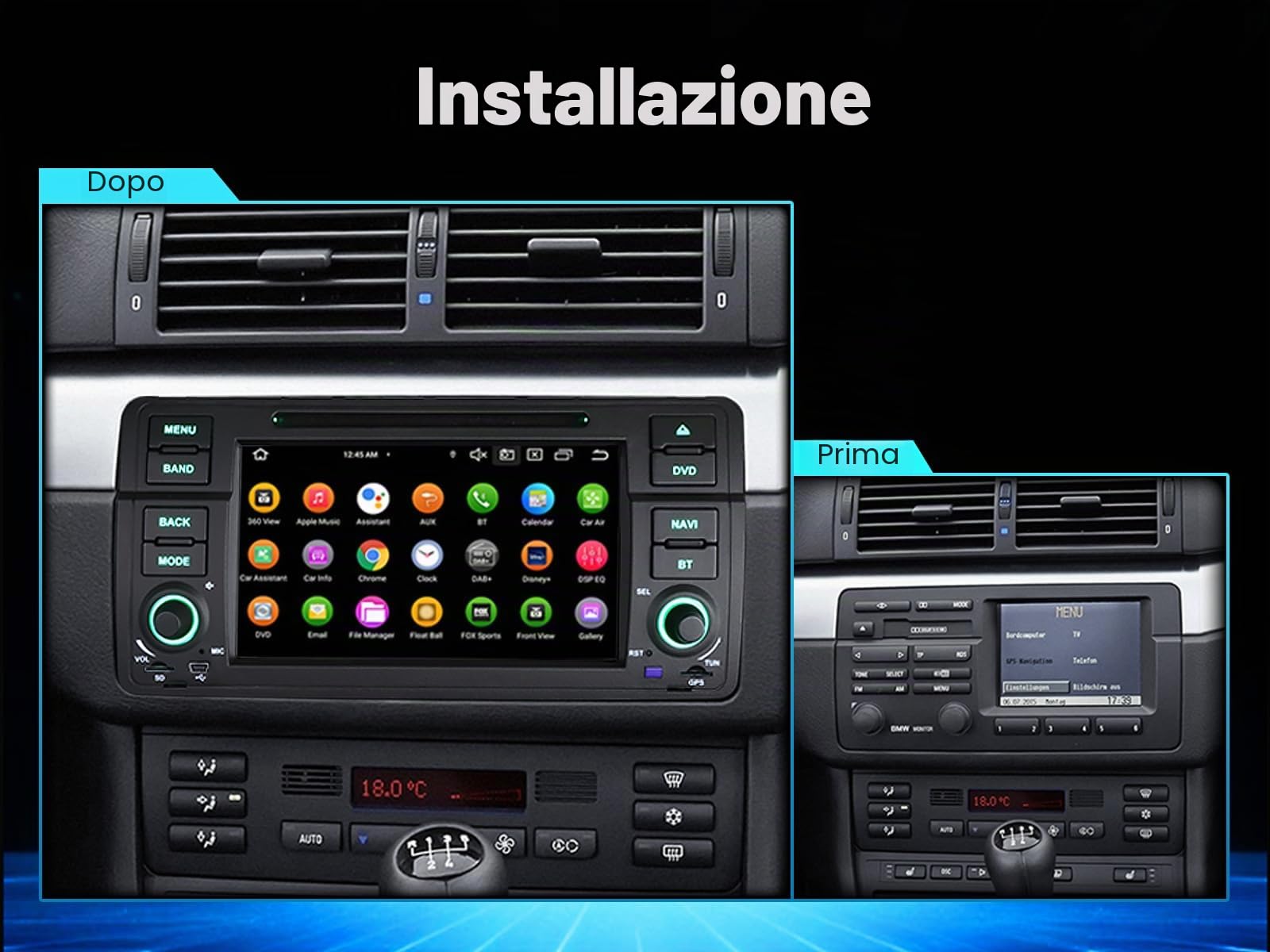 Erisin Android 16 4+64GB Autoradio Carplay per BMW Serie 3 E46/ Rover 75 | MG ZT 8-Core GPS Navigatore Wireless Carplay DSP Bluetooth 5.0 Wifi FM Radio CD DVD Canbus