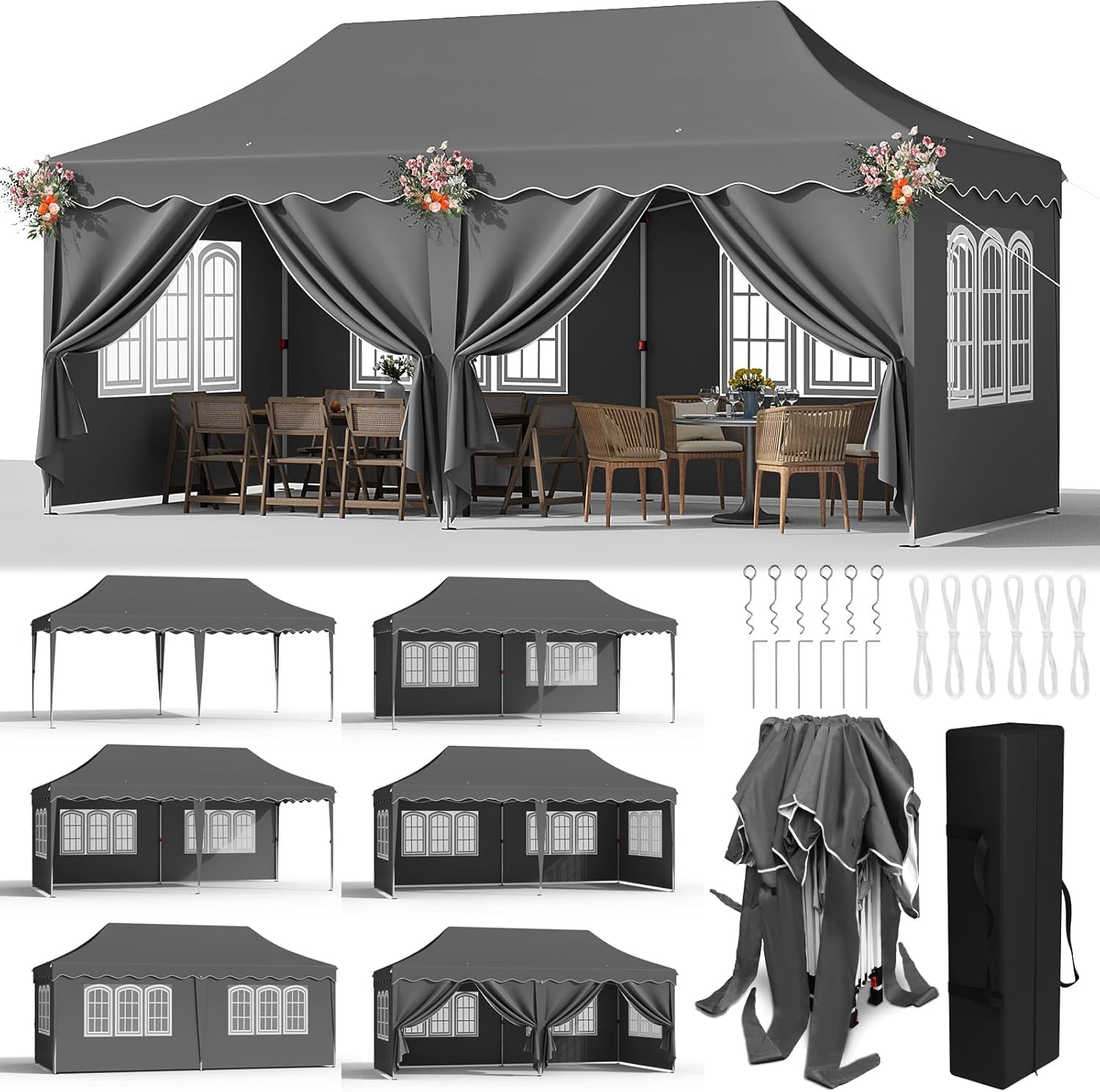 LIFERUN 3mx6m Pop Up Gazebo, Waterproof Folding Tent with 6 Removable Sidewalls, 6 Sandbags & Storage Bag, UPF50+ Marquee Canopy Outdoor Pavilion, Event Shelter for Garden Party Wedding Market Camping