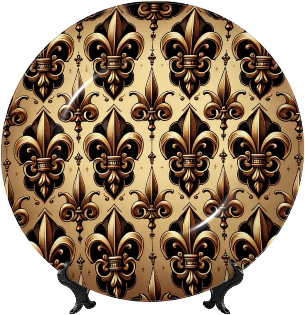 Royal-Fleur-De-Lis-Luxury 10 Inch Decorative Plate With Stand, Elegant Display Wall Plate For Home Decor