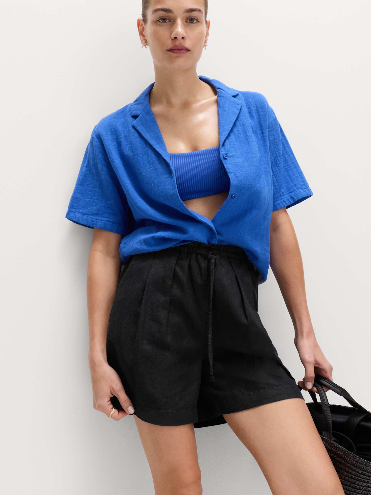 Marks & Spencer Donna Vita Alta Misto Lino Shorts – Vita con Coulisse