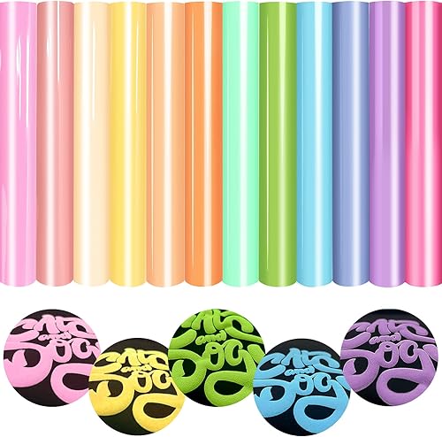 Whaline Vinilo de transferencia de calor de soplo pastel 3D, 12 hojas de 12 x 10 pulgadas, 12 colores surtidos, vinilo para planchar en vinilo