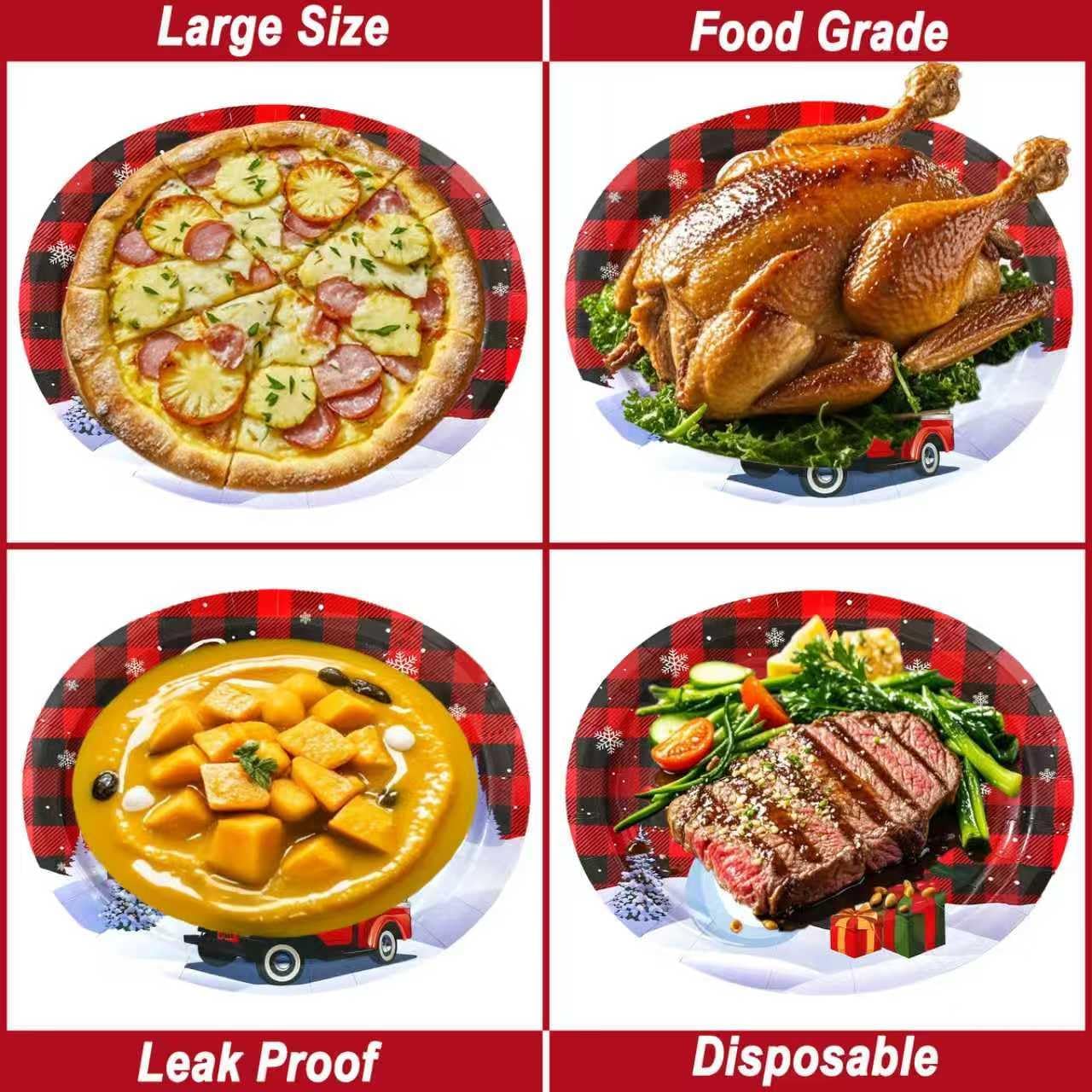 100Pcs Christmas Oval Paper Plates and Napkins -10" x 12" Large Disposable Party Plates, Christmas Party Supplies Dinnerware Set - Image 3