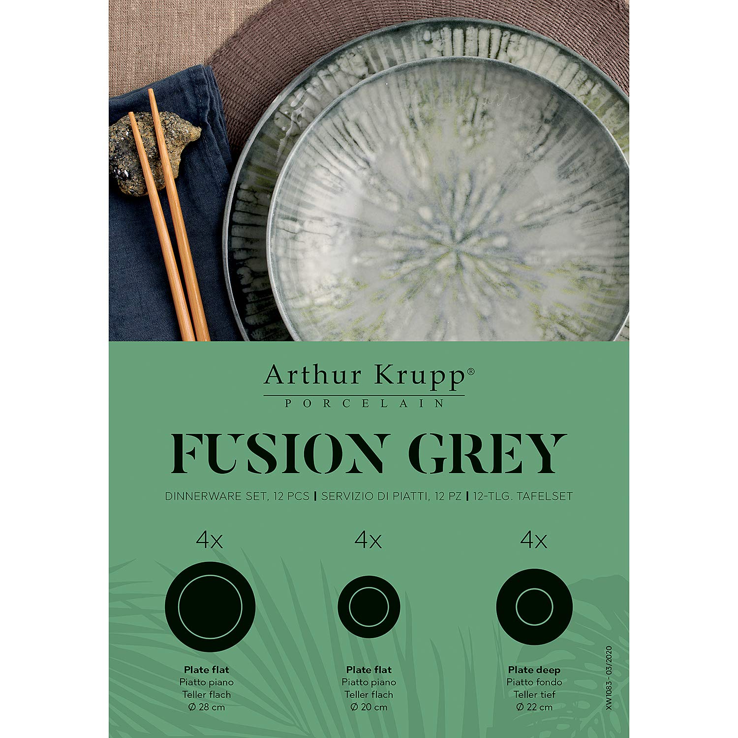 ARTHUR KRUPP 67351GA2 Fusion Grey porcelanowa zastawa stołowa 12-częściowa