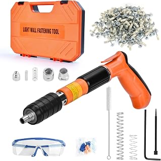 Concrete Nail Gun with 120 Round Nails,Portable 5 Speed Nail Gun Kits,Adjustable Manual Steel Nail Gun Tool with Gloves,Brush,Glasses,Earplugs