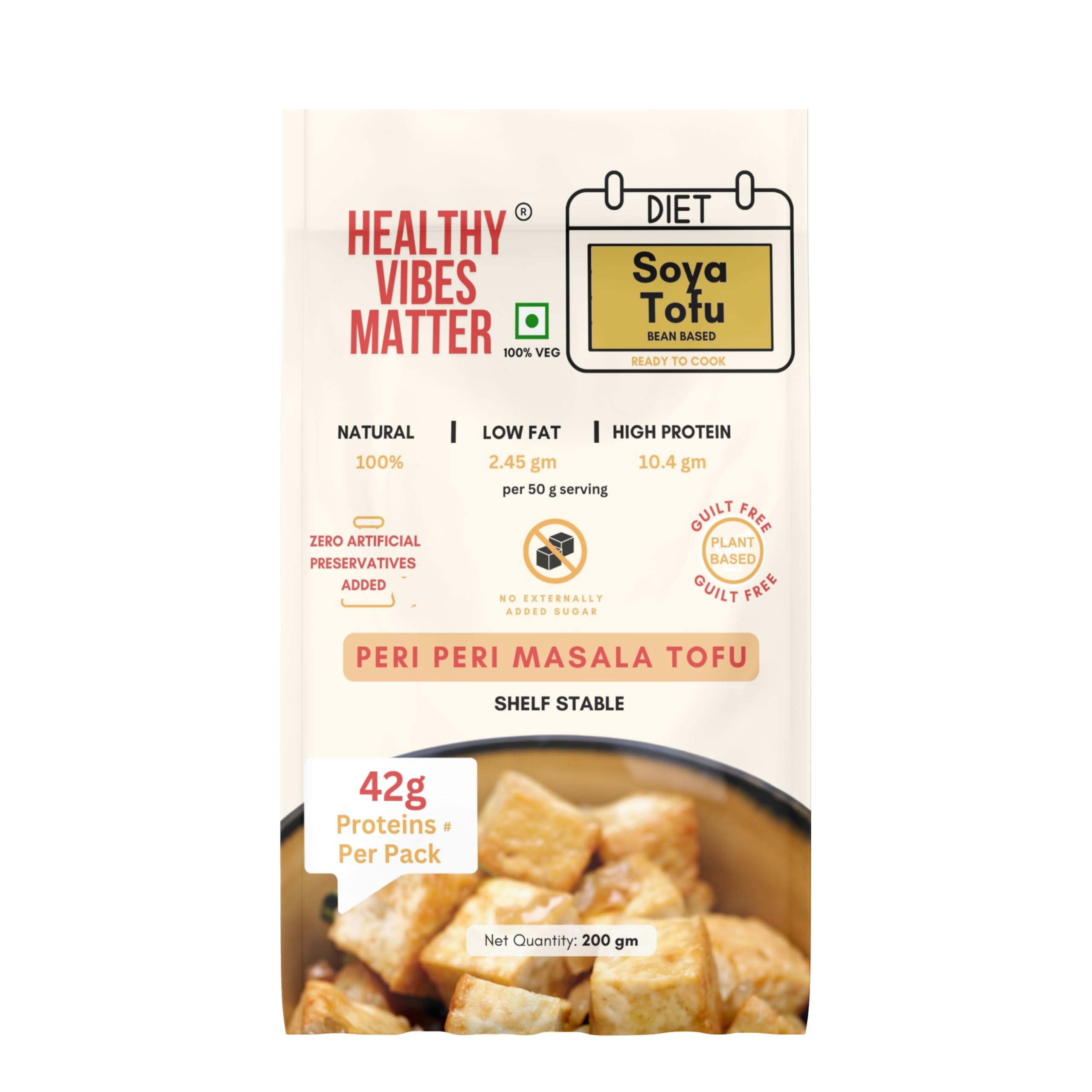 HEALTHY VIBES MATTER SOYA TOFU PANEER | PERI PERI Masala Flavour Blast (200GM ) (Ambient Storage| Dairy & Gluten Free| High Fiber | No Preservatives & Additives) (20)