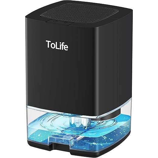 ToLife Dehumidifiers for Home 30 OZ Water Tank with Auto-Off 500 sq.ft Portable Small Dehumidifier for Bathroom Bedroom RV Closet Room 7 Colors LED Light, Black