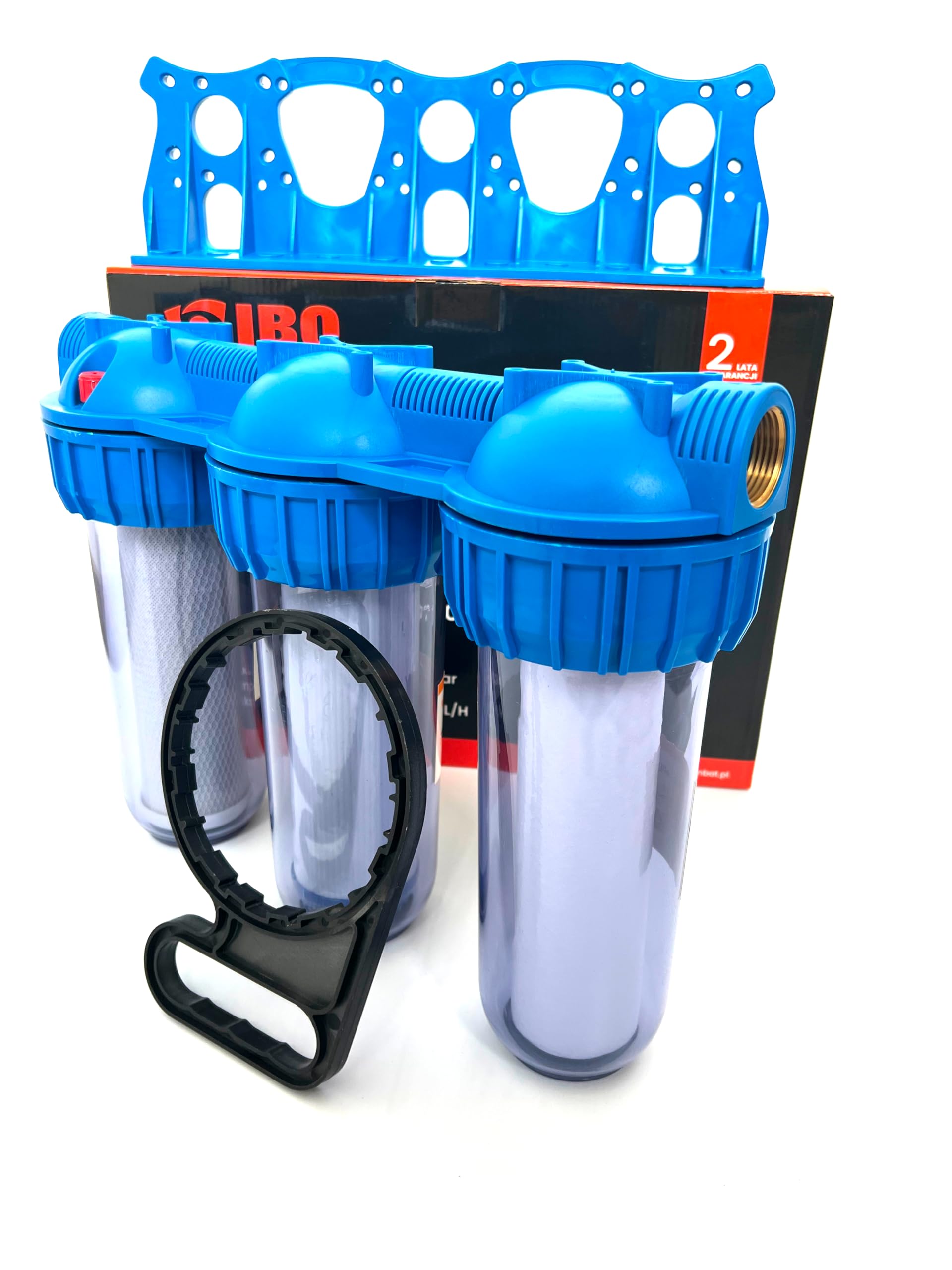 IBO Filtro de agua prefiltro de 3 niveles 1 pulgada 8 bar | 3 cartuchos de filtro de agua | filtro de sedimentos | para agua doméstica | suministro de agua de pozo | caudal 4000 l/h | con ventilación
