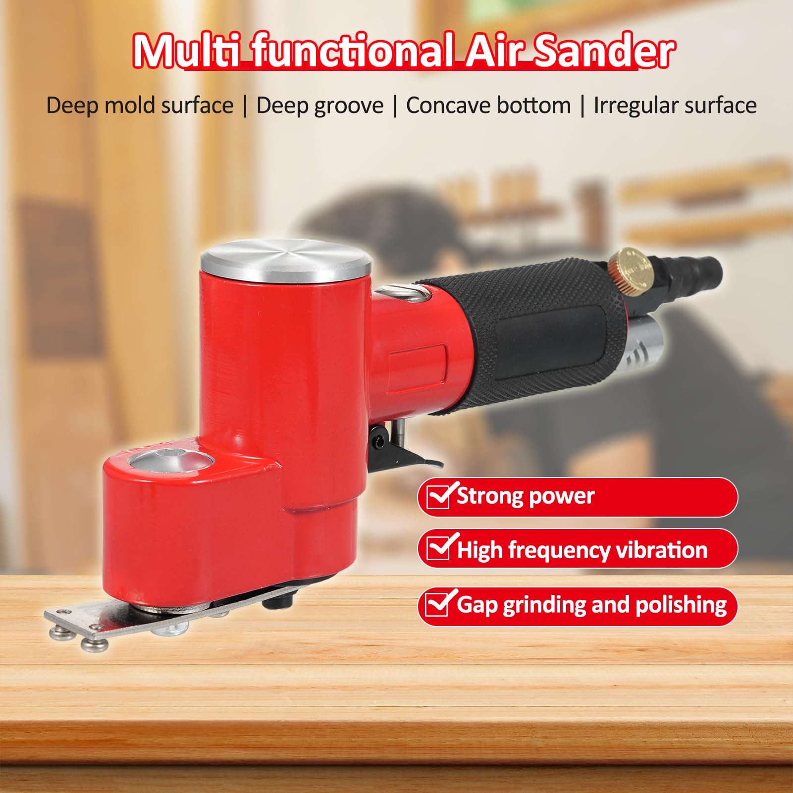 YC2622 Lijadora Neumática Recta, Máquina Pulidora Neumática de Vaivén para Muebles Madera Superficies Metálicas, con 1 Almohadilla Lijadora (YC2622)