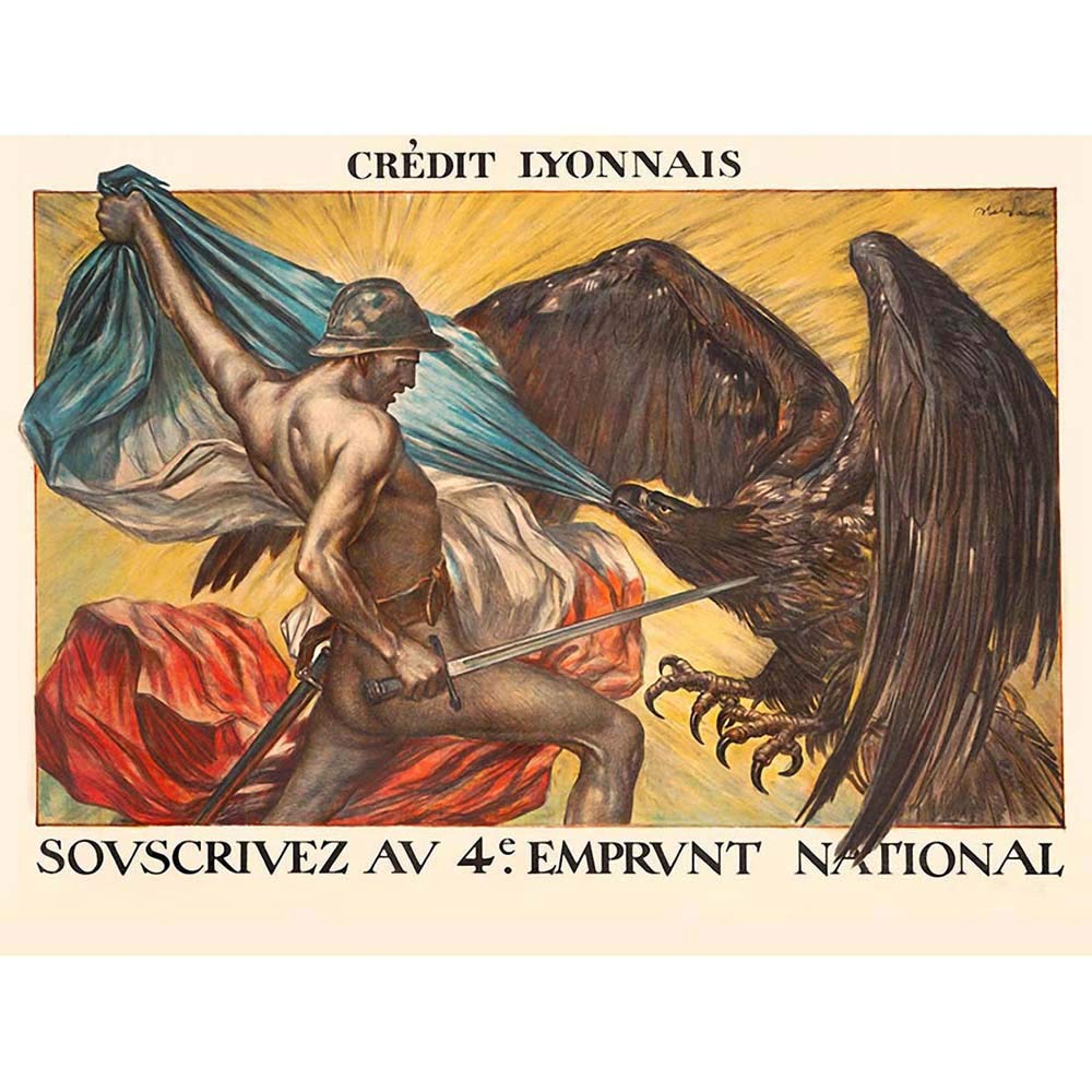 Wee Blue Coo War Wwi France Loan Warrior Eagle Flag Art Print Poster Wall Decor 12X16 Inch