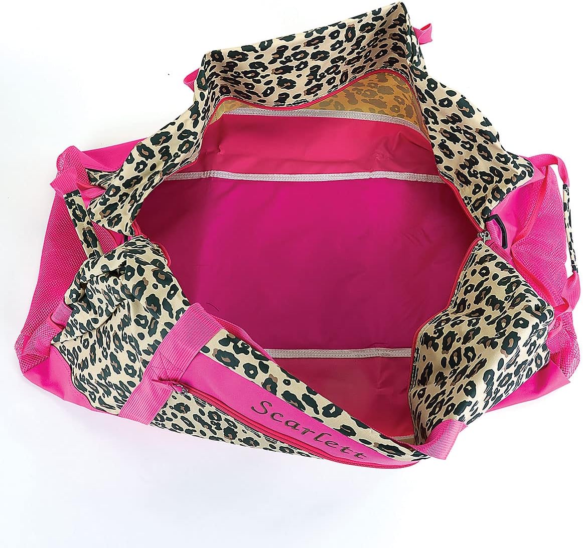 Lillian Vernon Personalized Duffel Bag for Kids, Roomy Pink Leopard Weekender With Front & Side Compartment, Customizable Girls Sports & Travel Bags With Custom Name, 13