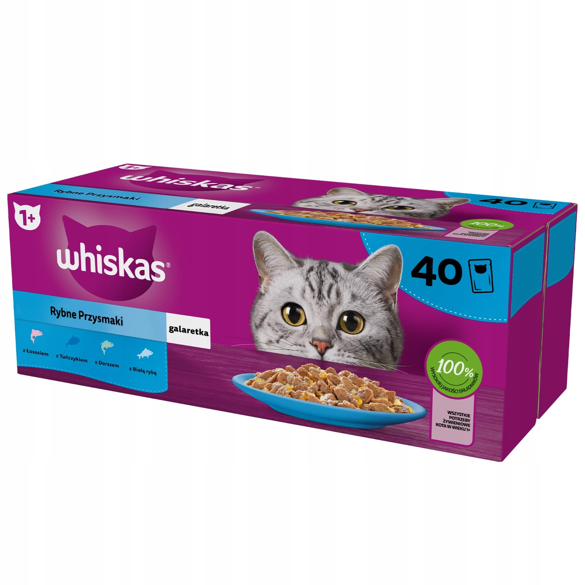 Whiskas - Comida húmeda para gatos adultos, mezcla de sabores en gelatina, 80 bolsas de 85 g (paquete de 2), selección de pescado y mixta