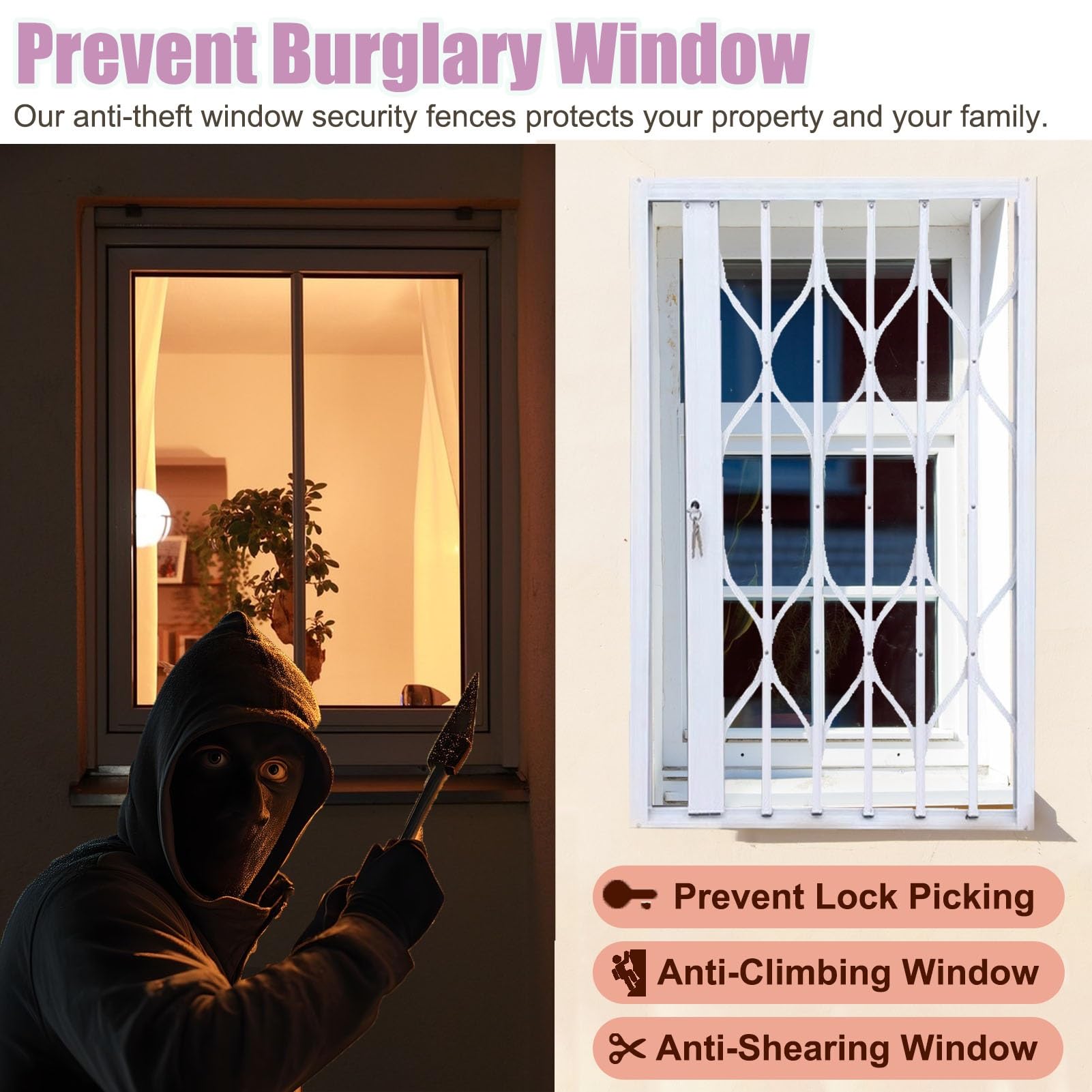 Barras de seguridad resistentes para ventanas, protectores de rejilla interior para prevención de robos, riel de puerta de bloqueo, puerta de perro, 80 cm x 150 cm