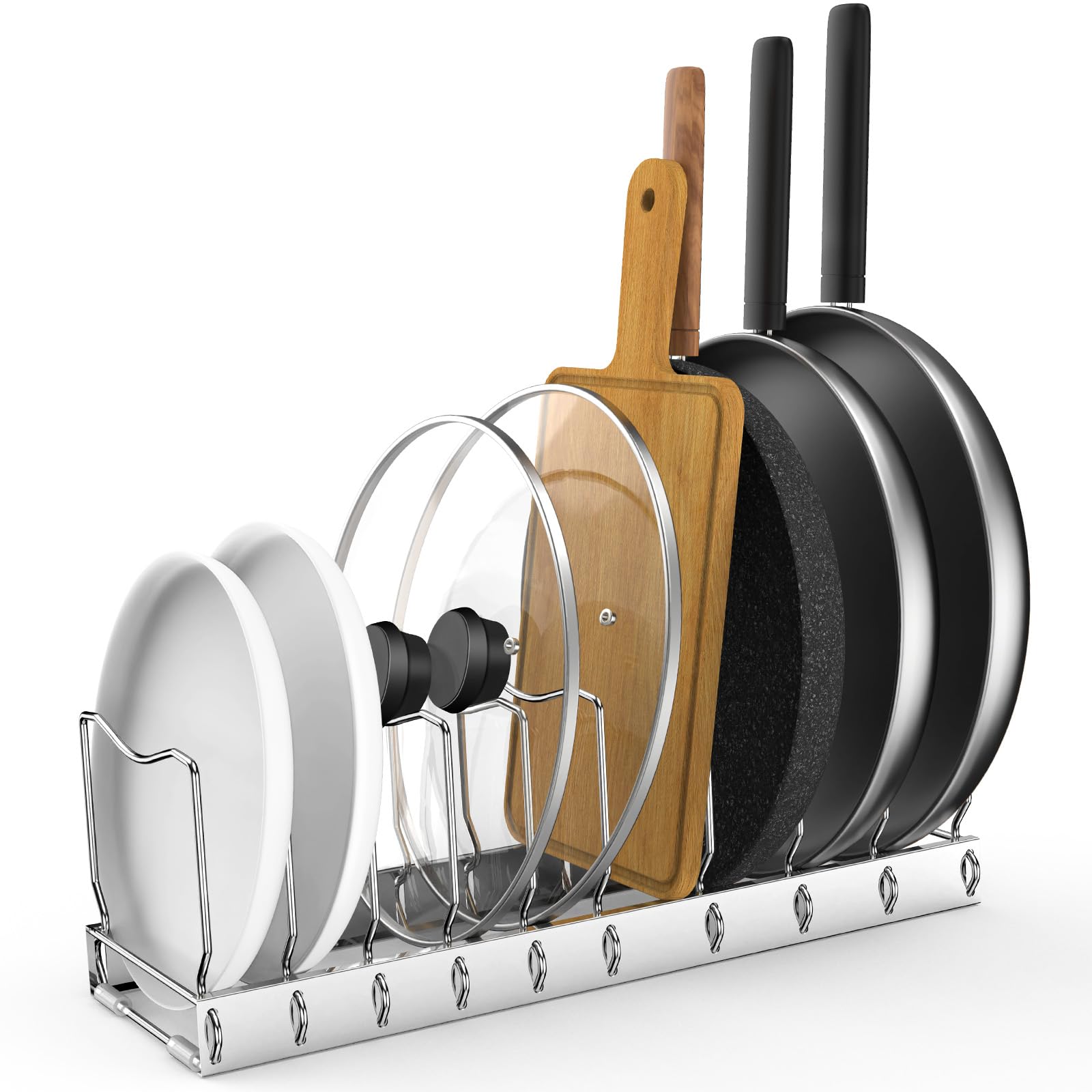 FLSEPAMB Pan Organizer - Adjustable Lid Organizer for Kitchen, Heavy Duty Pot Lid Organizer, Under Sink, Drawer, Pantry Storage
