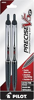 Pilot Precise V5 RT Refillable & Retractable Rollerball Pens, Extra Fine Point Pens 0.5 mm, Black, Pack of 2 - Ideal for School, Journaling & Office Writing