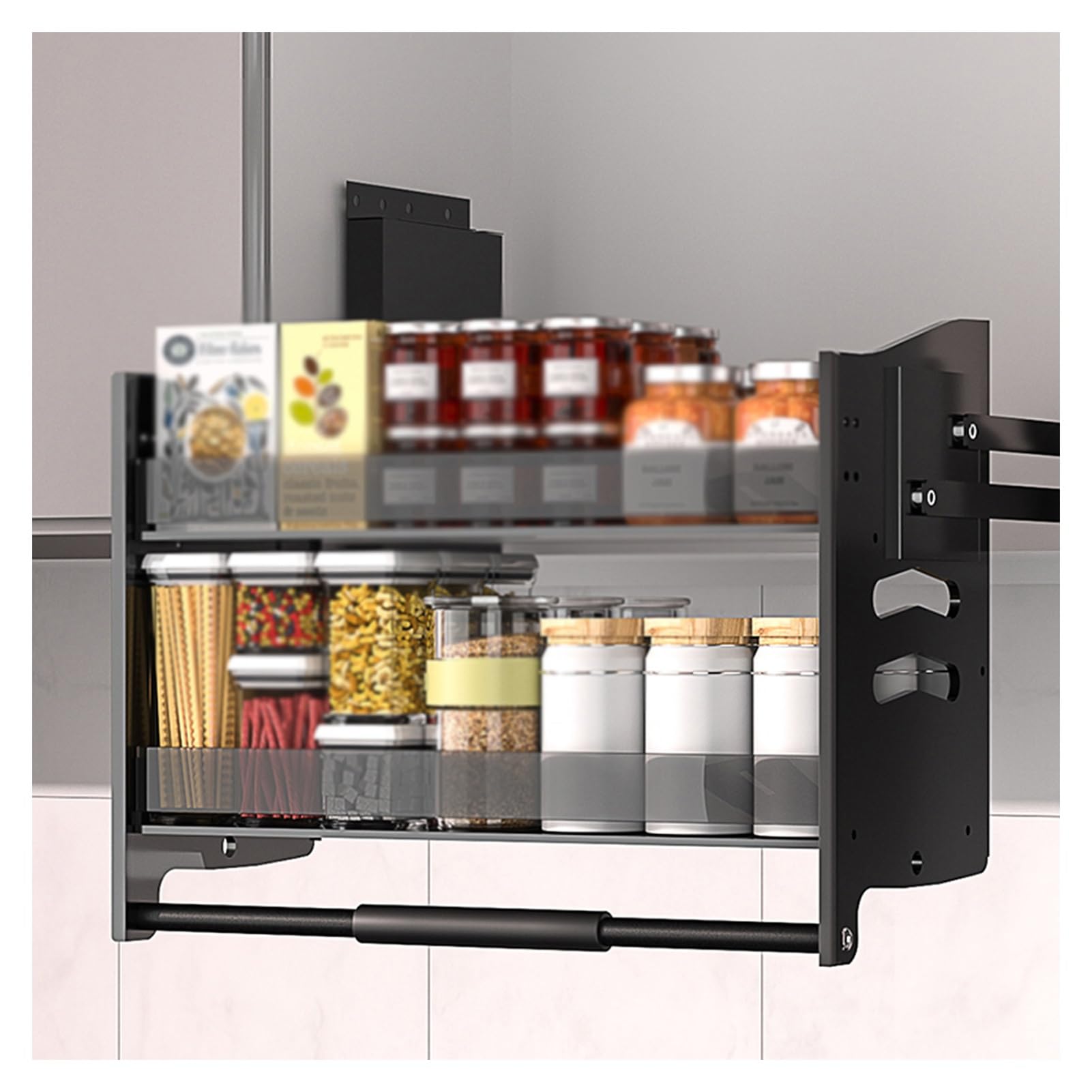IUokLU Heavy-Duty Pull Down Cabinet Organizer - Sliding Storage Basket for Pantry & Cupboard - Perfect for Upper Kitchen - Maximize Space & Accessibility(760-810mm)