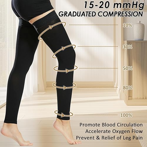 Miniatura 3 de Beister Medias de compresión de 15-20 mmHg para mujeres y hombres, mangas de compresión graduadas sin pies con banda de silicona de puntos,