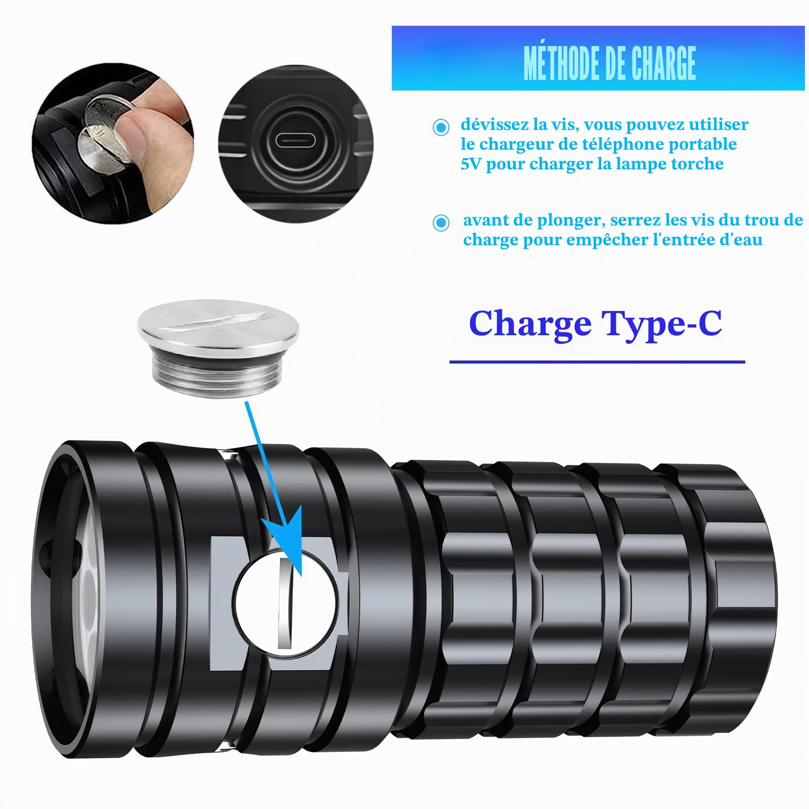 Lampe de plongée pour photographie sous-marine, 25 000 lumens, lampe de poche de plongée super lumineuse, étanche à 100 m, lumière vidéo sous-marine avec charge de type C, professionnelle pour