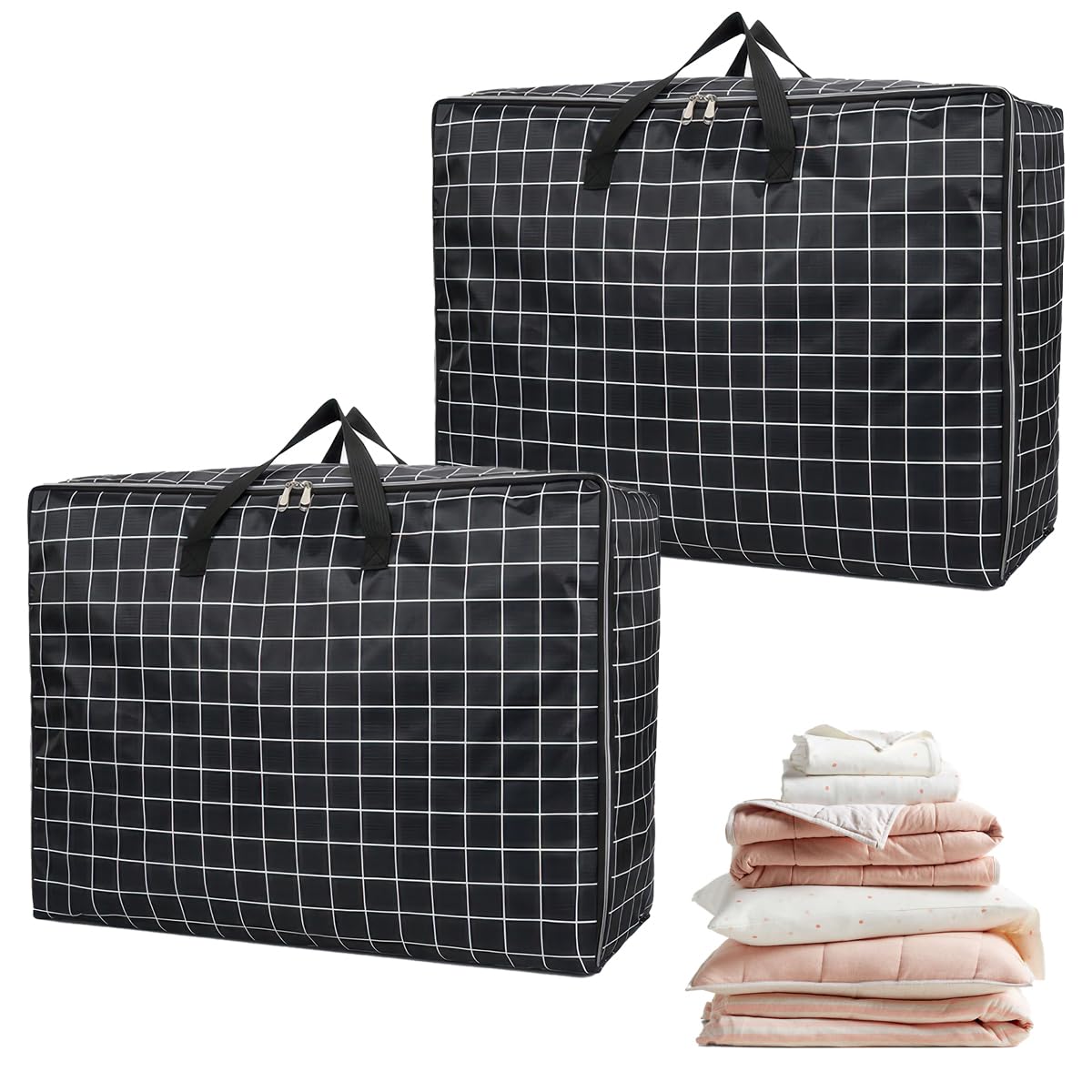 2 Stück Aufbewahrungstasche Groß mit 2 Verstärkten Griffen, 105L Wasserdicht Oxford Umzugstaschen, Feuchtigkeitsbeständig und Staubdicht, Aufbewahrungstasche für Bettdecken, Saison Artikel, Kleidung